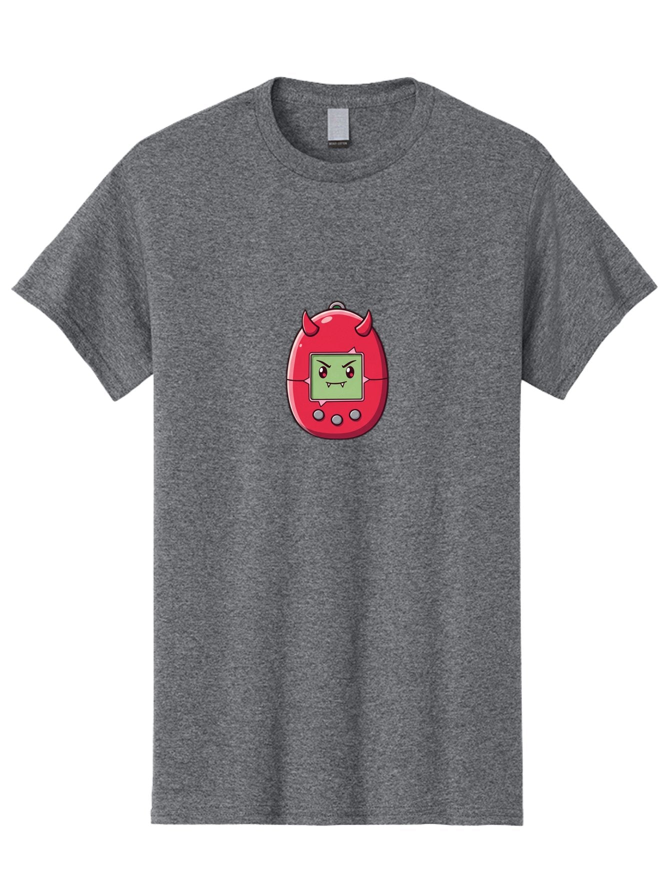 Digital-Monster Men'S Graphic Tee, 100% Cotton, Comfortable Casual Summer Wear, Machine Washable, Retro Digital Pet, Tamagotchi Toy, Cartoon Character, Devil Horns, Angry Face, Red And Green Colors, Nostalgic Gaming, Childhood Memories, Baa450 6