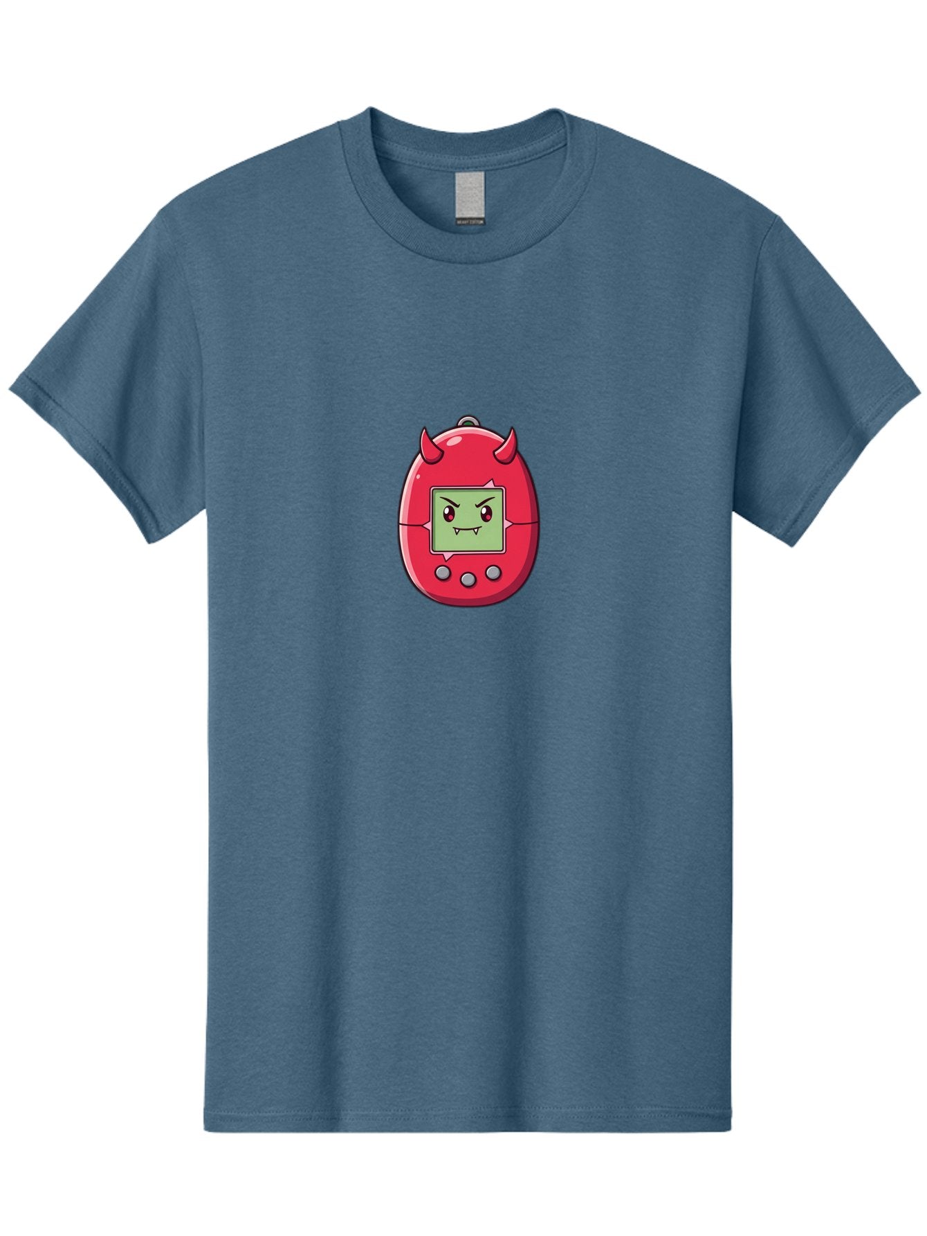 Digital-Monster Men'S Graphic Tee, 100% Cotton, Comfortable Casual Summer Wear, Machine Washable, Retro Digital Pet, Tamagotchi Toy, Cartoon Character, Devil Horns, Angry Face, Red And Green Colors, Nostalgic Gaming, Childhood Memories, Baa450 9