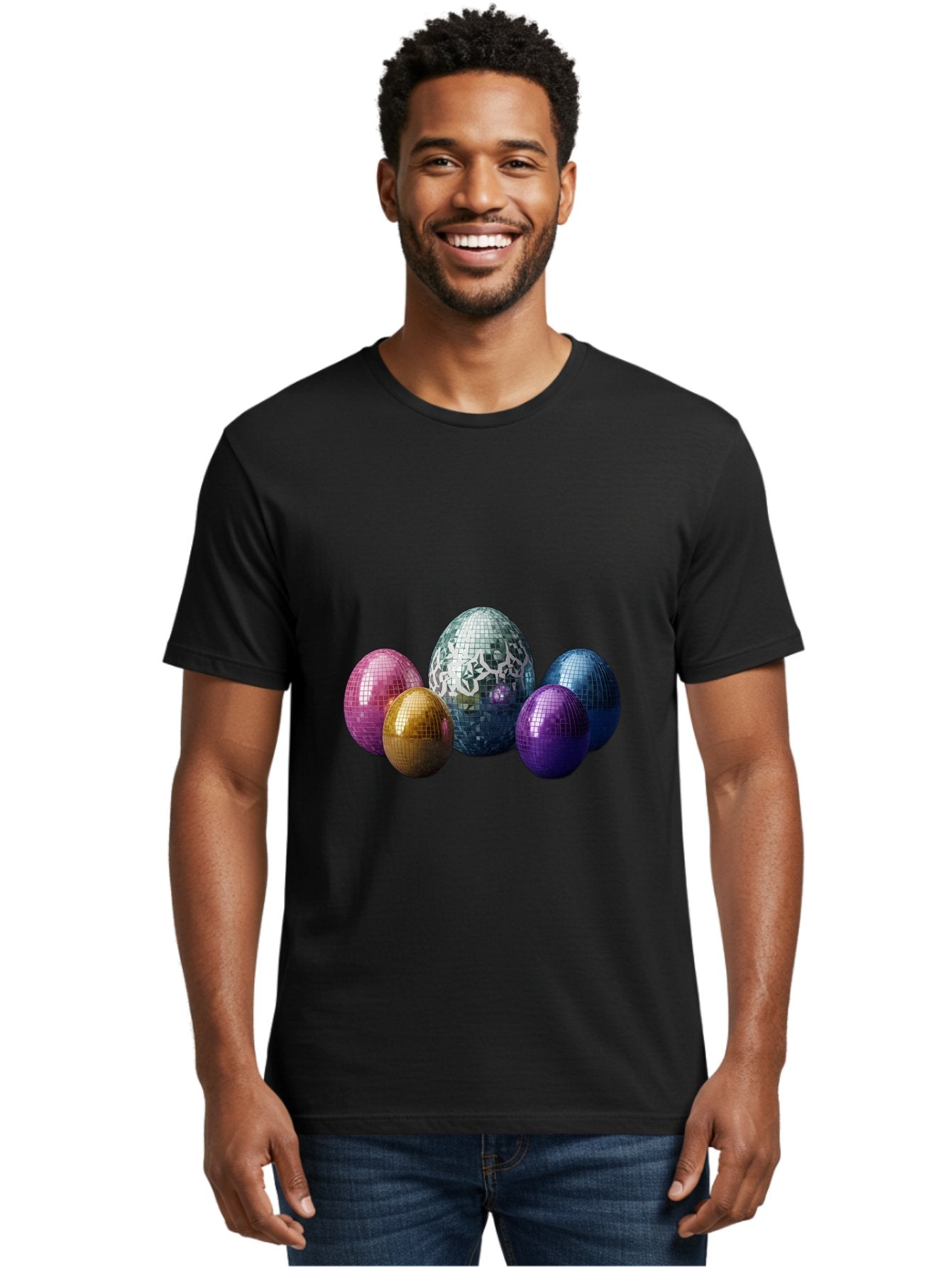 Disco-Eggs Men'S Graphic Tee, 100% Cotton, Comfortable Casual Summer Wear, Machine Washable, Disco Eggs, Mirrored Eggs, Colorful Eggs, Easter Eggs, Shiny Eggs, Festive Decoration, Party Accessories, Reflective Surfaces, Vibrant Colors, Baa452 28