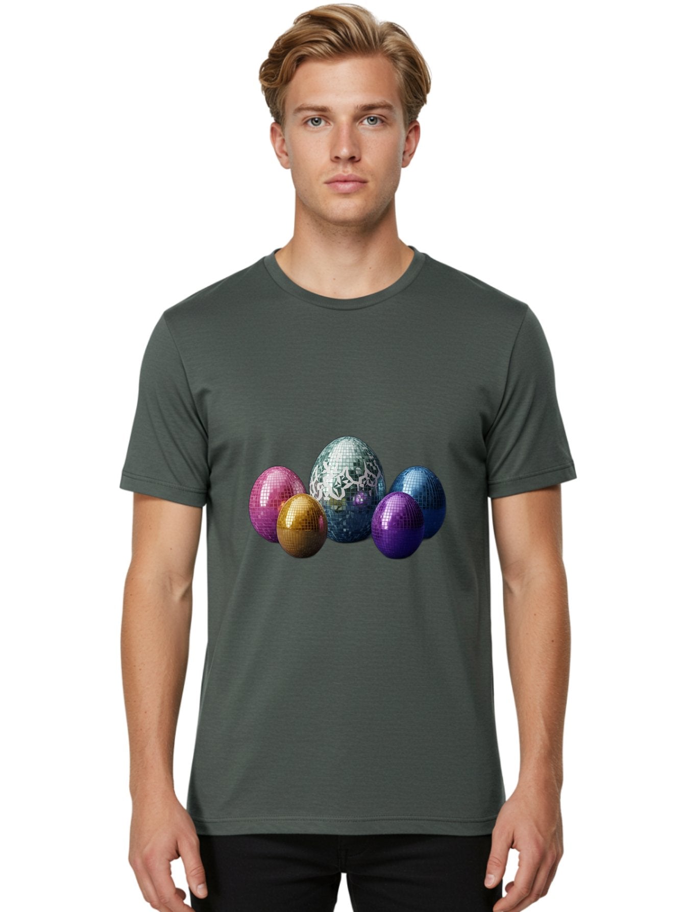 Disco-Eggs Men'S Graphic Tee, 100% Cotton, Comfortable Casual Summer Wear, Machine Washable, Disco Eggs, Mirrored Eggs, Colorful Eggs, Easter Eggs, Shiny Eggs, Festive Decoration, Party Accessories, Reflective Surfaces, Vibrant Colors, Baa452 18