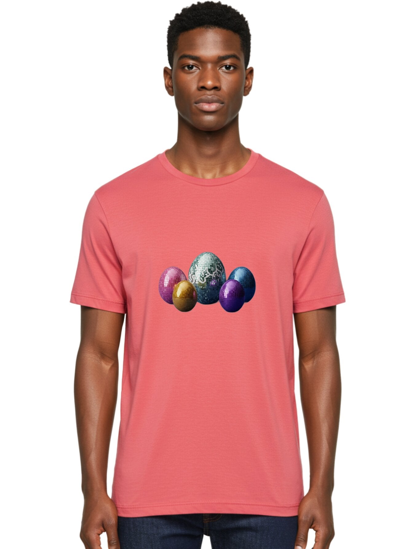 Disco-Eggs Men'S Graphic Tee, 100% Cotton, Comfortable Casual Summer Wear, Machine Washable, Disco Eggs, Mirrored Eggs, Colorful Eggs, Easter Eggs, Shiny Eggs, Festive Decoration, Party Accessories, Reflective Surfaces, Vibrant Colors, Baa452 26