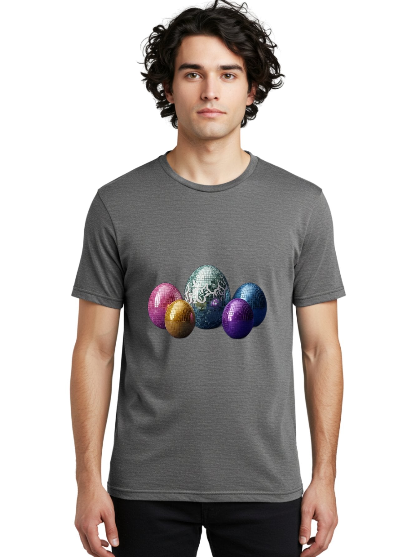 Disco-Eggs Men'S Graphic Tee, 100% Cotton, Comfortable Casual Summer Wear, Machine Washable, Disco Eggs, Mirrored Eggs, Colorful Eggs, Easter Eggs, Shiny Eggs, Festive Decoration, Party Accessories, Reflective Surfaces, Vibrant Colors, Baa452 27