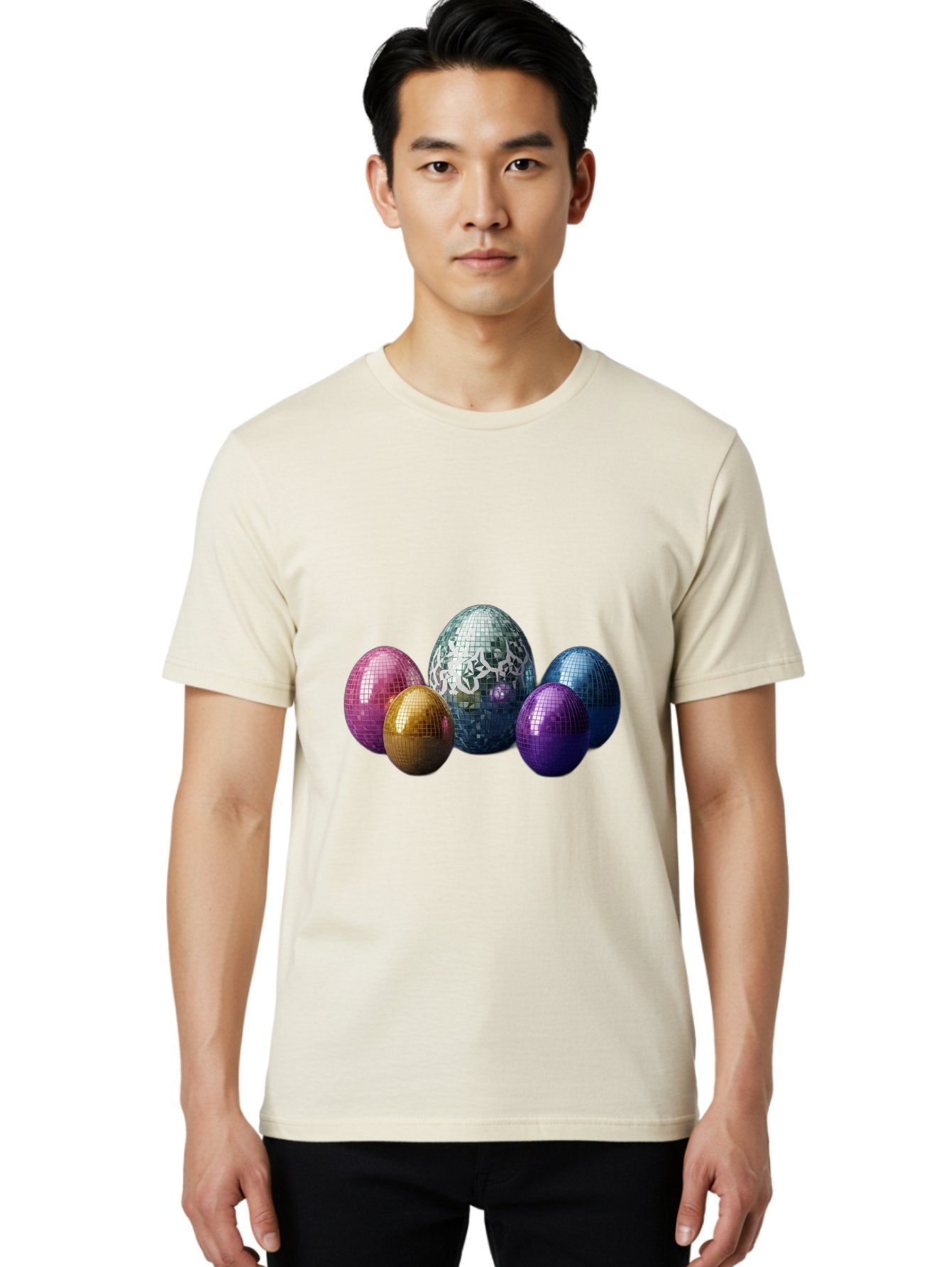 Disco-Eggs Men'S Graphic Tee, 100% Cotton, Comfortable Casual Summer Wear, Machine Washable, Disco Eggs, Mirrored Eggs, Colorful Eggs, Easter Eggs, Shiny Eggs, Festive Decoration, Party Accessories, Reflective Surfaces, Vibrant Colors, Baa452 30