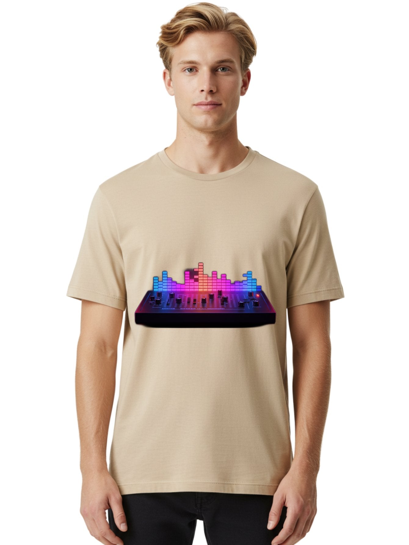 Dj-Controller Men'S Graphic Tee, 100% Cotton, Comfortable Casual Summer Wear, Machine Washable, Dj Equipment, Music Production, Sound Mixer, Audio Technology, Electronic Dance Music, Beat Matching, Dj Software, Music Creation, Sound Waves Baa453 19