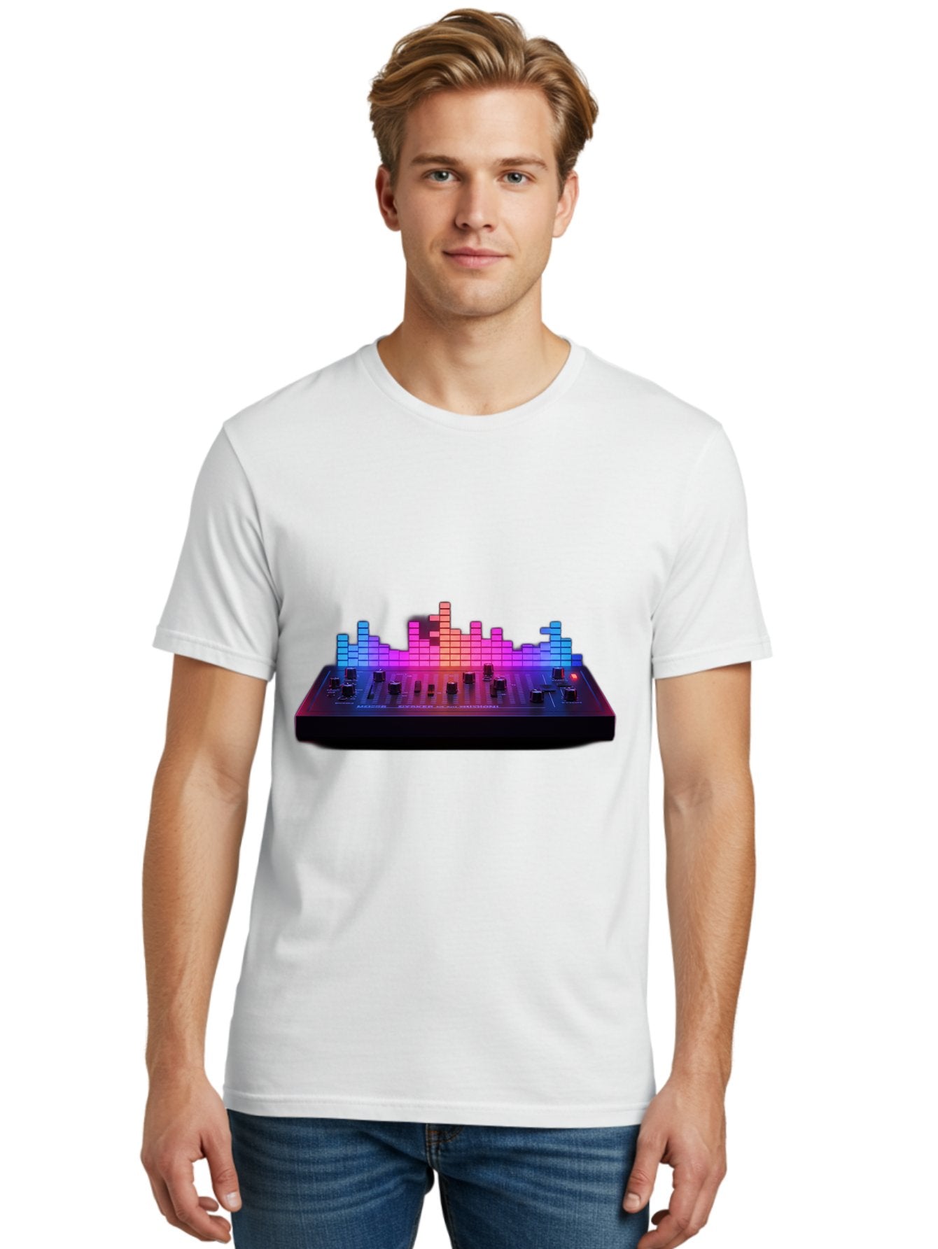 Dj-Controller Men'S Graphic Tee, 100% Cotton, Comfortable Casual Summer Wear, Machine Washable, Dj Equipment, Music Production, Sound Mixer, Audio Technology, Electronic Dance Music, Beat Matching, Dj Software, Music Creation, Sound Waves Baa453 21