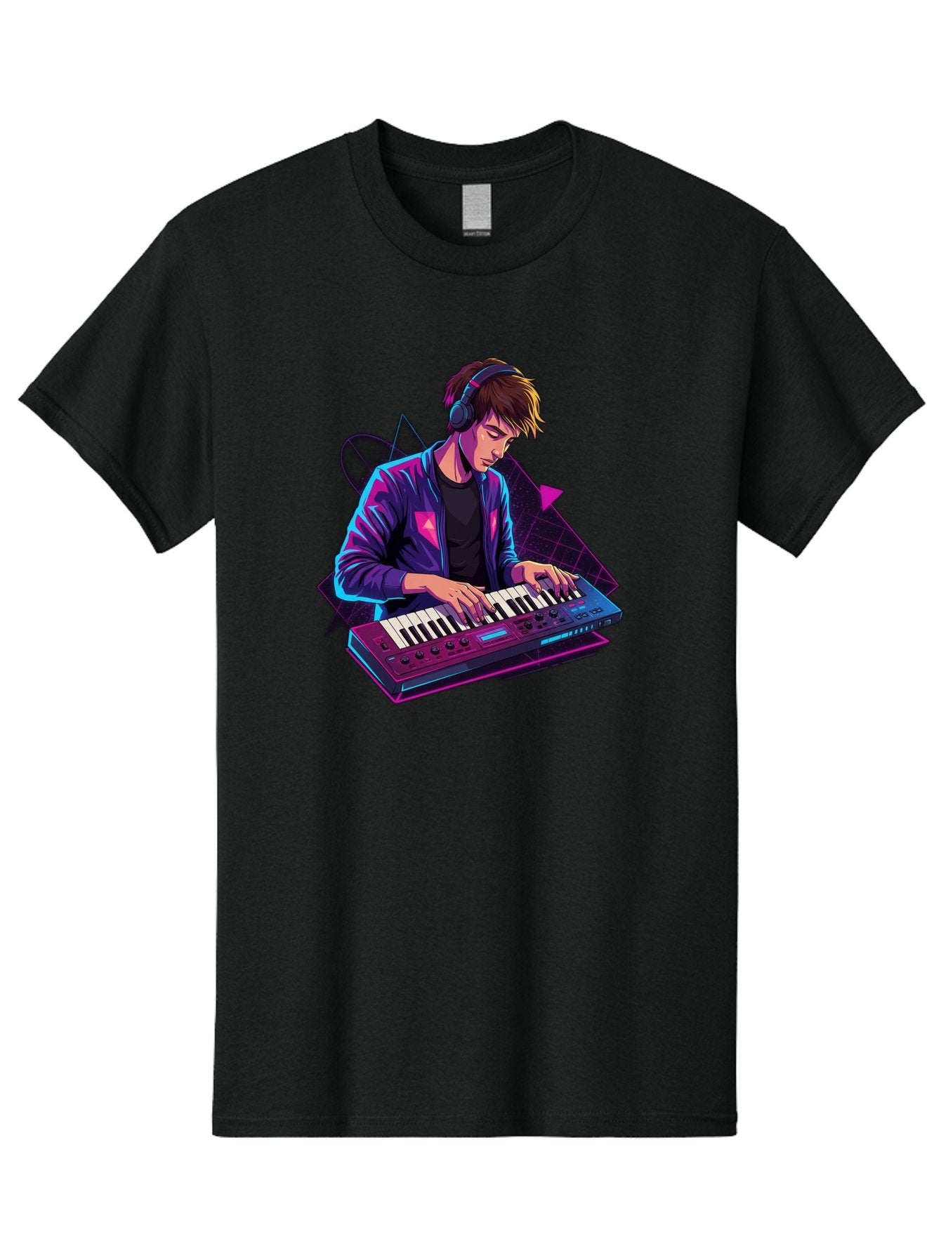 Dj-Playing-Keyboard Men'S Graphic Tee, 100% Cotton, Comfortable Casual Summer Wear, Machine Washable, Music Producer, Electronic Music, Synthesizer Keyboard, Futuristic Style, Neon Lights, Dj Equipment, Sound Production, Creative Art Baa454 8