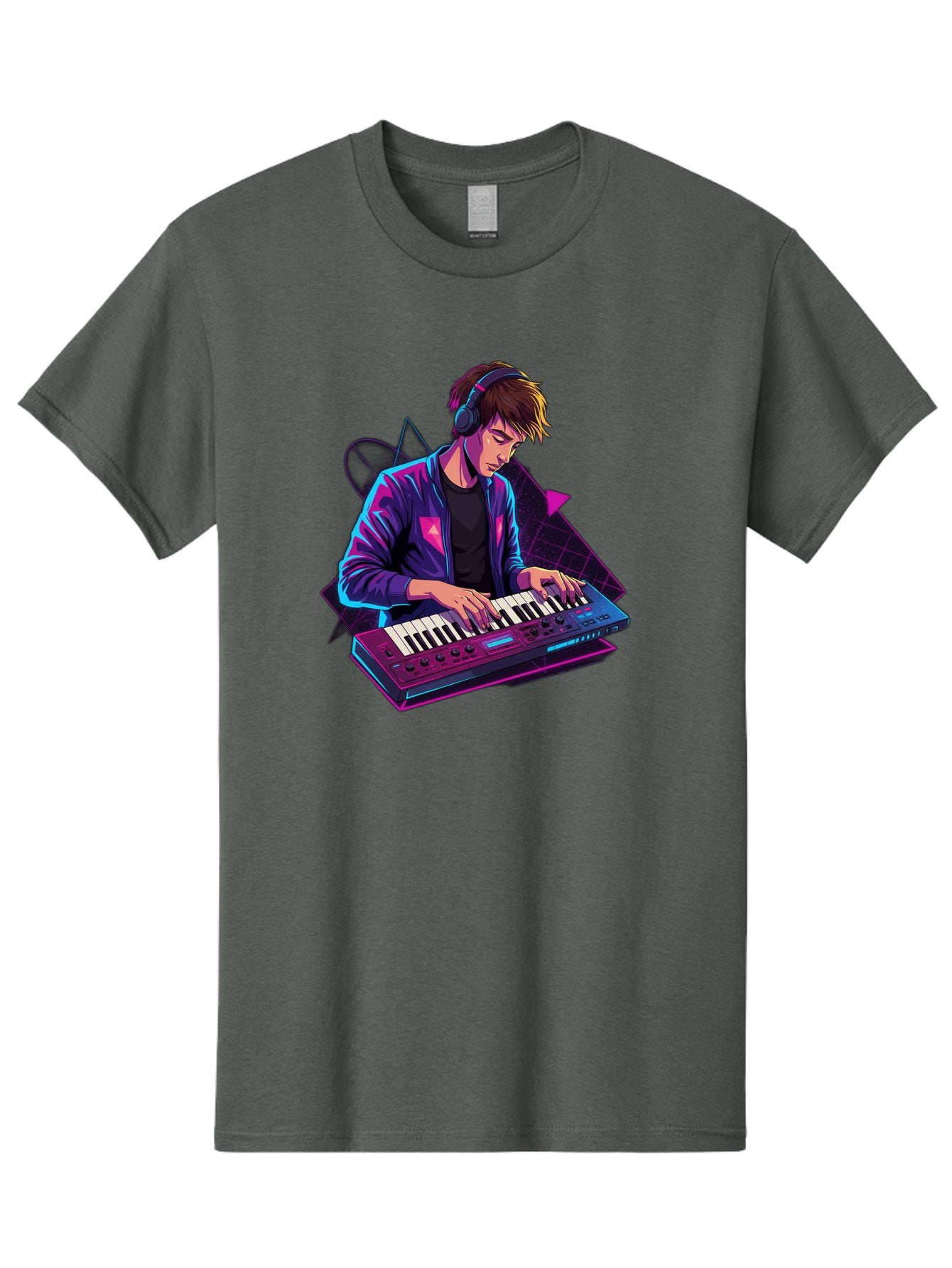 Dj-Playing-Keyboard Men'S Graphic Tee, 100% Cotton, Comfortable Casual Summer Wear, Machine Washable, Music Producer, Electronic Music, Synthesizer Keyboard, Futuristic Style, Neon Lights, Dj Equipment, Sound Production, Creative Art Baa454 6