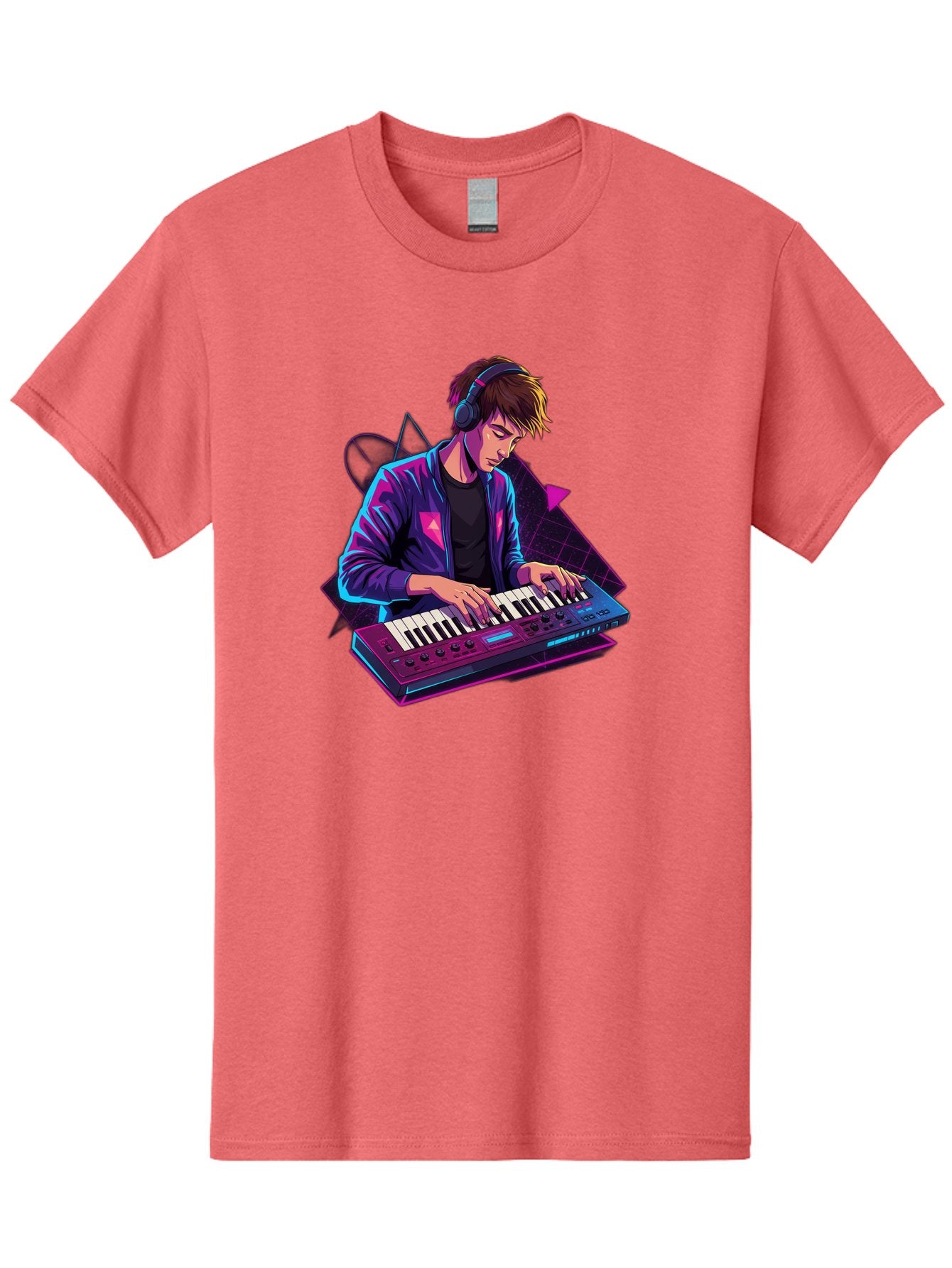 Dj-Playing-Keyboard Men'S Graphic Tee, 100% Cotton, Comfortable Casual Summer Wear, Machine Washable, Music Producer, Electronic Music, Synthesizer Keyboard, Futuristic Style, Neon Lights, Dj Equipment, Sound Production, Creative Art Baa454 15