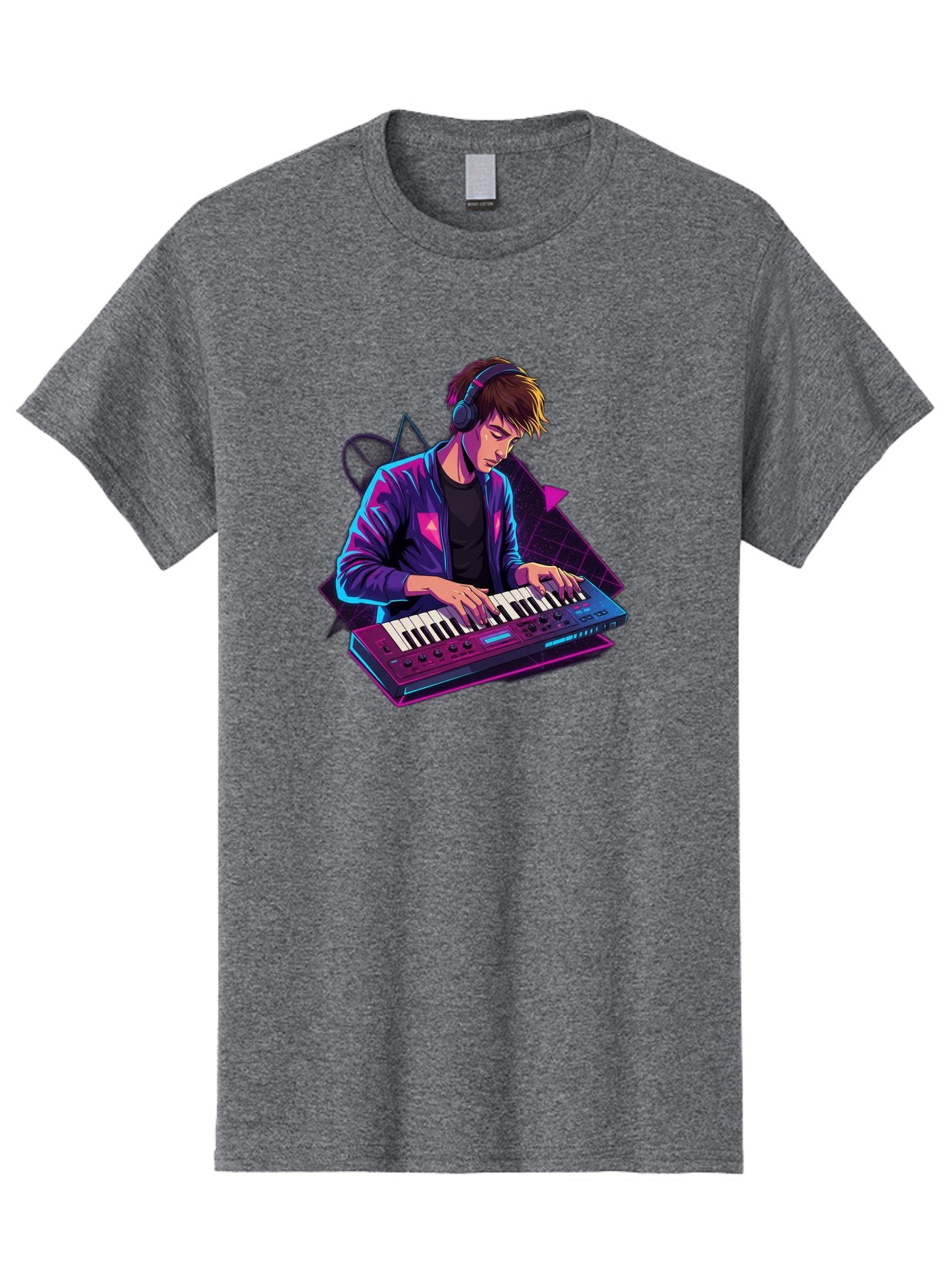 Dj-Playing-Keyboard Men'S Graphic Tee, 100% Cotton, Comfortable Casual Summer Wear, Machine Washable, Music Producer, Electronic Music, Synthesizer Keyboard, Futuristic Style, Neon Lights, Dj Equipment, Sound Production, Creative Art Baa454 9