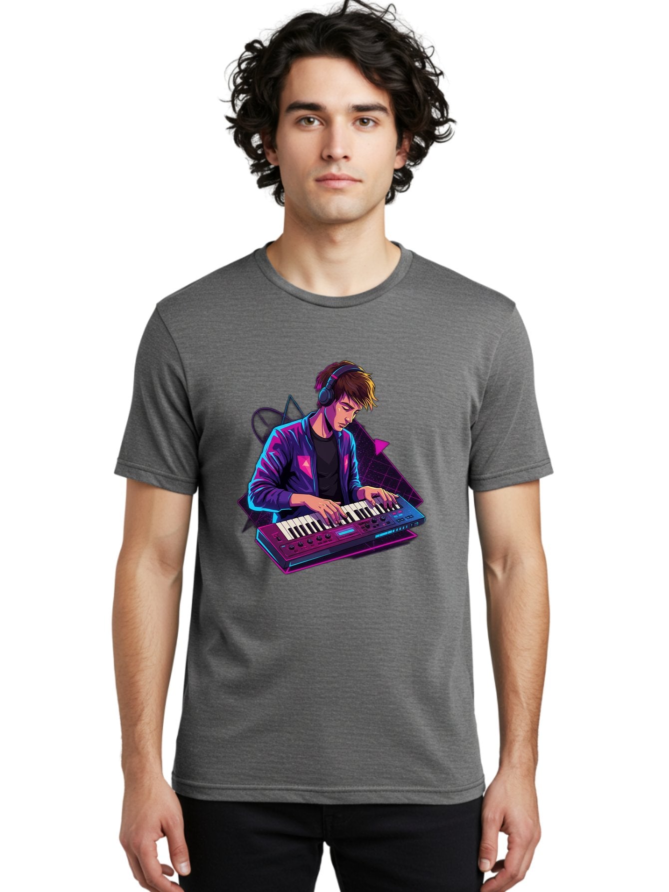 Dj-Playing-Keyboard Men'S Graphic Tee, 100% Cotton, Comfortable Casual Summer Wear, Machine Washable, Music Producer, Electronic Music, Synthesizer Keyboard, Futuristic Style, Neon Lights, Dj Equipment, Sound Production, Creative Art Baa454 26