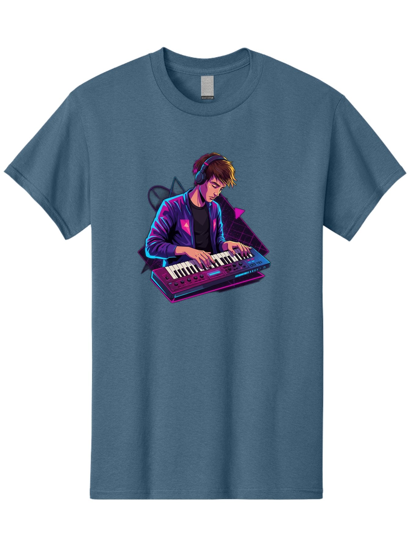 Dj-Playing-Keyboard Men'S Graphic Tee, 100% Cotton, Comfortable Casual Summer Wear, Machine Washable, Music Producer, Electronic Music, Synthesizer Keyboard, Futuristic Style, Neon Lights, Dj Equipment, Sound Production, Creative Art Baa454 5