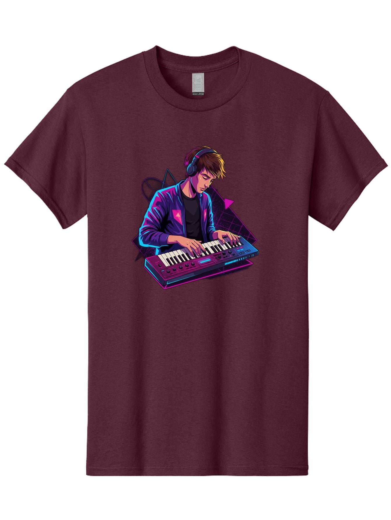 Dj-Playing-Keyboard Men'S Graphic Tee, 100% Cotton, Comfortable Casual Summer Wear, Machine Washable, Music Producer, Electronic Music, Synthesizer Keyboard, Futuristic Style, Neon Lights, Dj Equipment, Sound Production, Creative Art Baa454 4