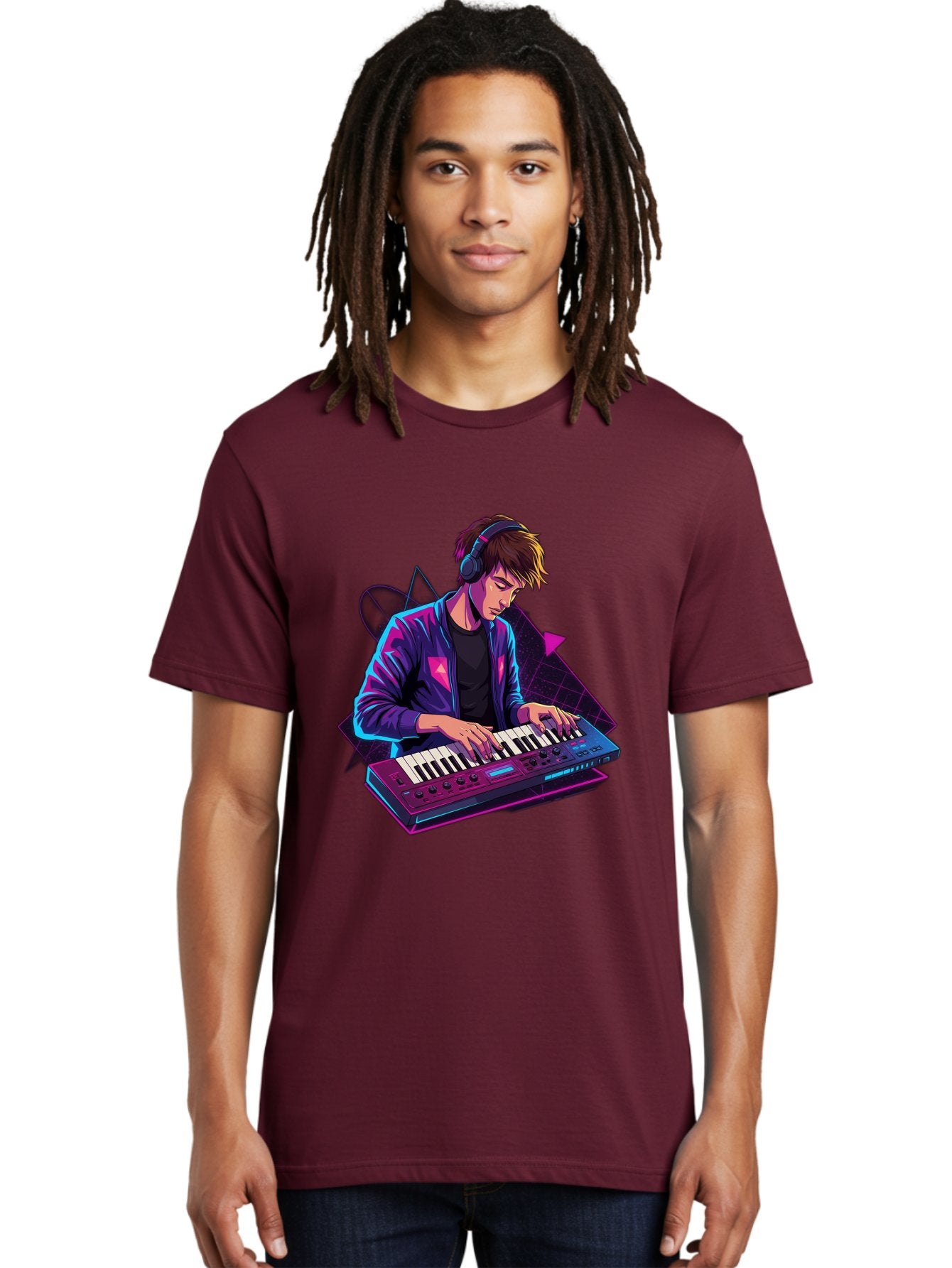 Dj-Playing-Keyboard Men'S Graphic Tee, 100% Cotton, Comfortable Casual Summer Wear, Machine Washable, Music Producer, Electronic Music, Synthesizer Keyboard, Futuristic Style, Neon Lights, Dj Equipment, Sound Production, Creative Art Baa454 18