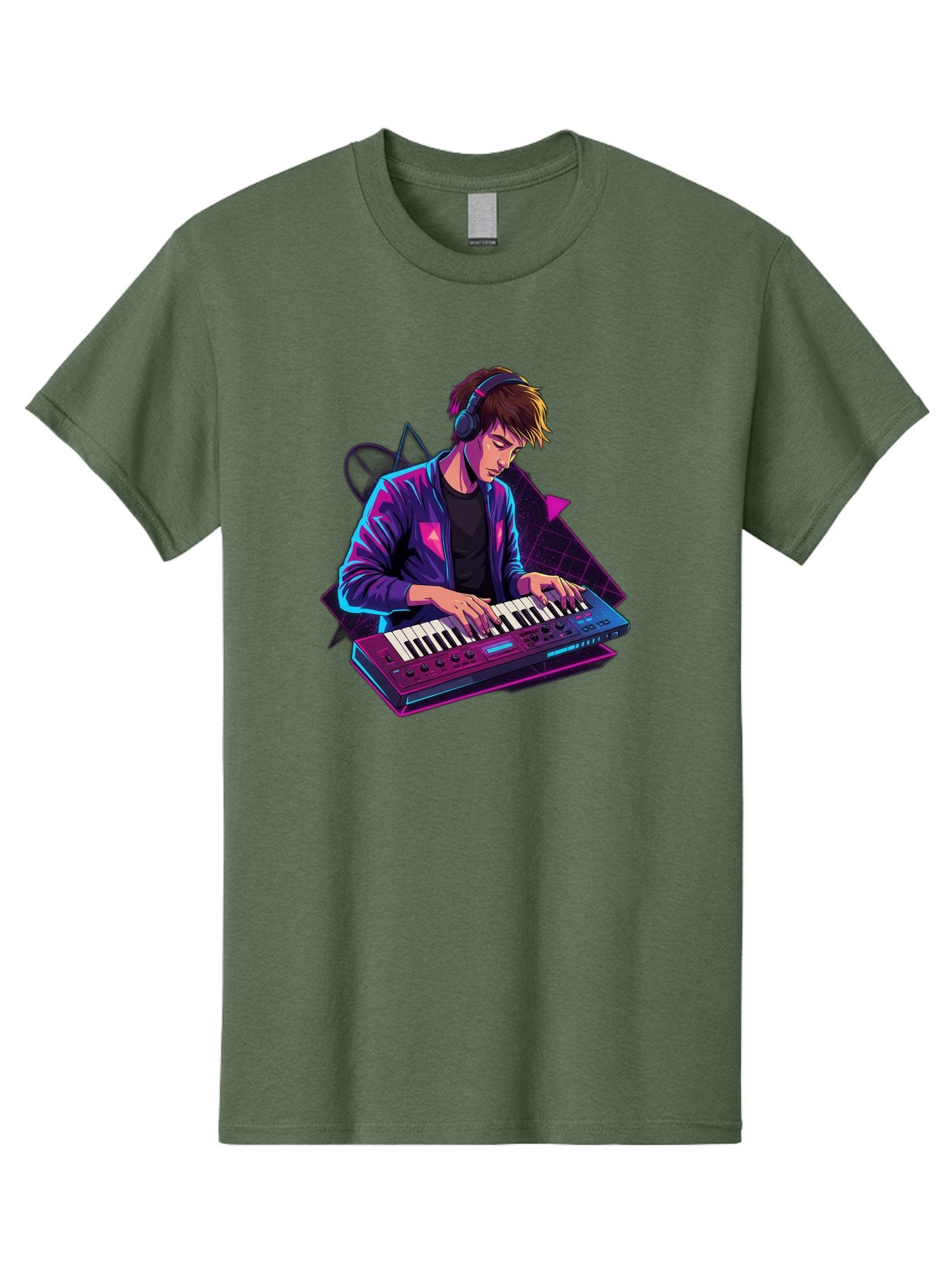 Dj-Playing-Keyboard Men'S Graphic Tee, 100% Cotton, Comfortable Casual Summer Wear, Machine Washable, Music Producer, Electronic Music, Synthesizer Keyboard, Futuristic Style, Neon Lights, Dj Equipment, Sound Production, Creative Art Baa454 7