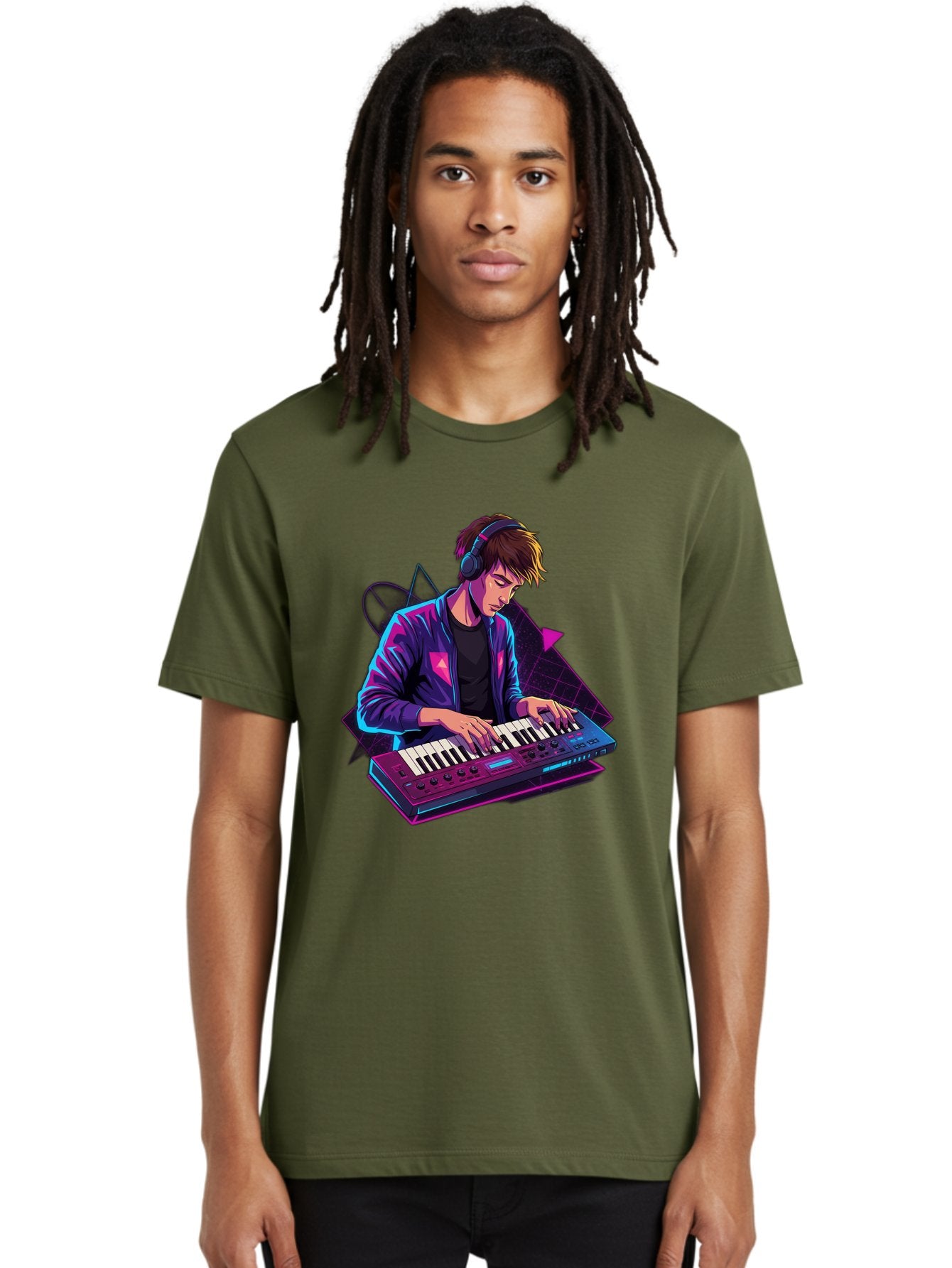 Dj-Playing-Keyboard Men'S Graphic Tee, 100% Cotton, Comfortable Casual Summer Wear, Machine Washable, Music Producer, Electronic Music, Synthesizer Keyboard, Futuristic Style, Neon Lights, Dj Equipment, Sound Production, Creative Art Baa454 16