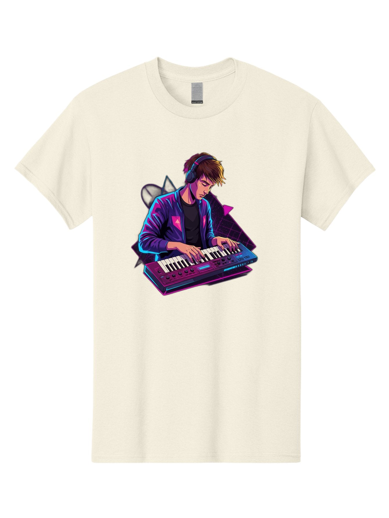 Dj-Playing-Keyboard Men'S Graphic Tee, 100% Cotton, Comfortable Casual Summer Wear, Machine Washable, Music Producer, Electronic Music, Synthesizer Keyboard, Futuristic Style, Neon Lights, Dj Equipment, Sound Production, Creative Art Baa454 10