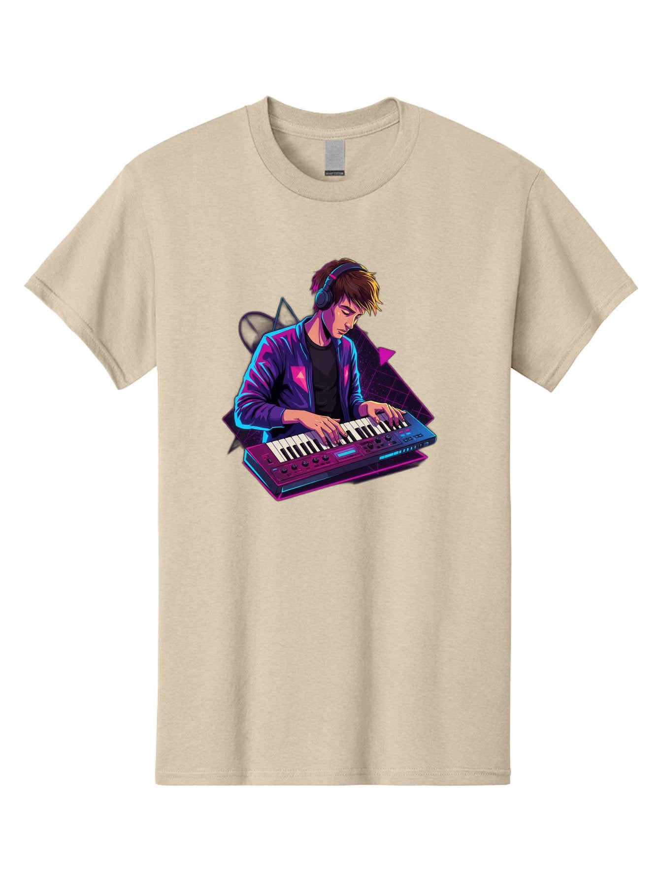 Dj-Playing-Keyboard Men'S Graphic Tee, 100% Cotton, Comfortable Casual Summer Wear, Machine Washable, Music Producer, Electronic Music, Synthesizer Keyboard, Futuristic Style, Neon Lights, Dj Equipment, Sound Production, Creative Art Baa454 13