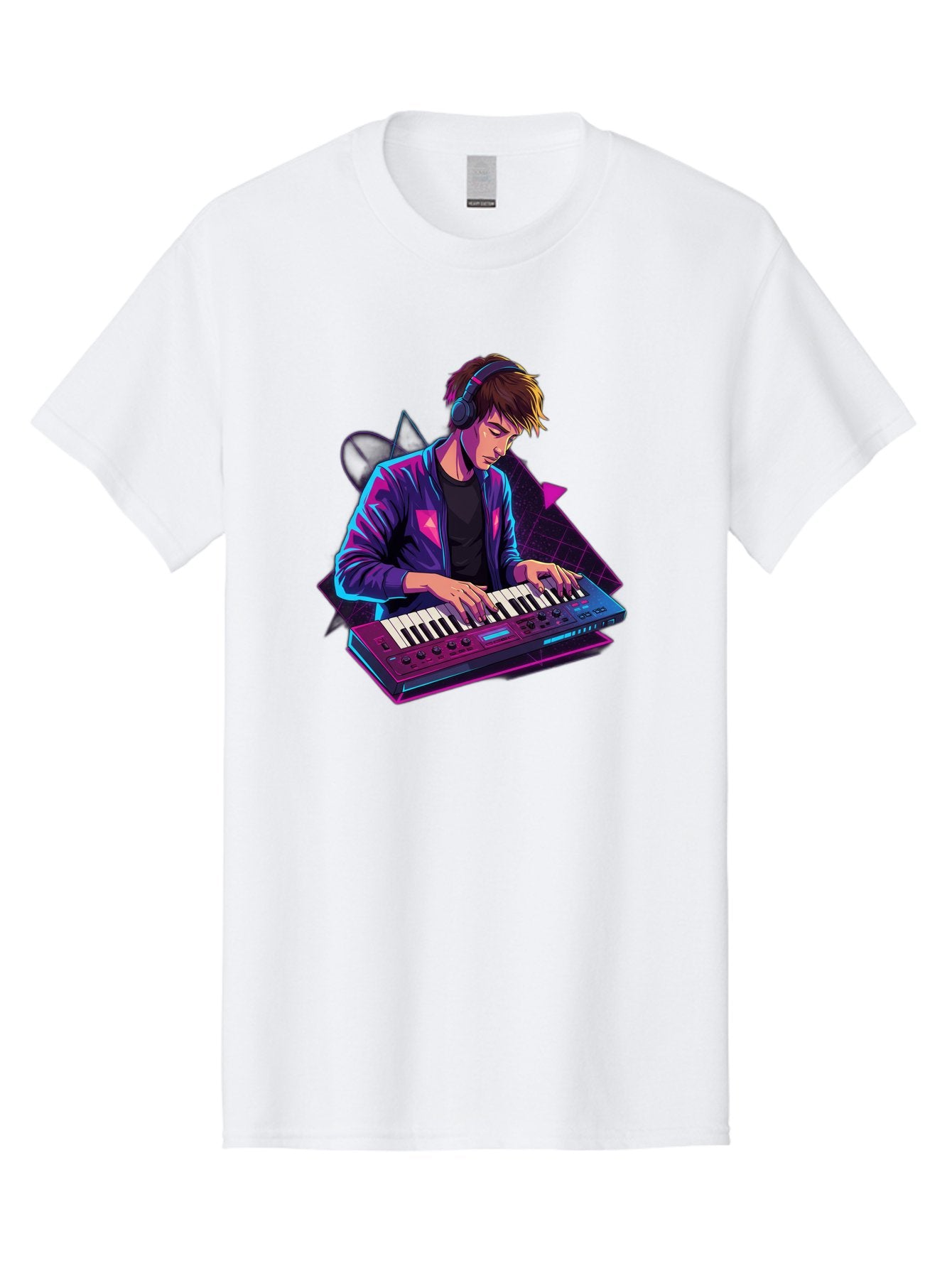Dj-Playing-Keyboard Men'S Graphic Tee, 100% Cotton, Comfortable Casual Summer Wear, Machine Washable, Music Producer, Electronic Music, Synthesizer Keyboard, Futuristic Style, Neon Lights, Dj Equipment, Sound Production, Creative Art Baa454 3