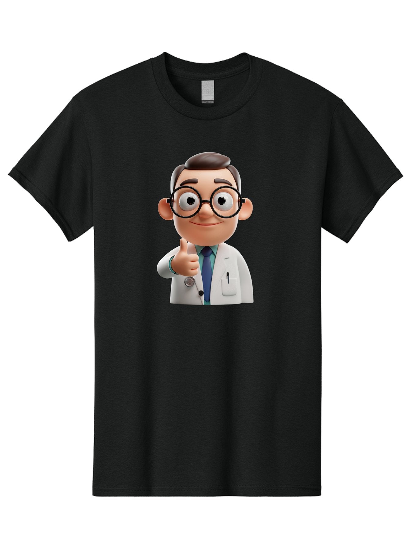 Doctor-1 Men'S Graphic Tee, 100% Cotton, Comfortable Casual Summer Wear, Machine Washable, 3D Cartoon Doctor, Thumbs Up Gesture, Eyeglasses, White Lab Coat, Blue Tie, Stethoscope, Confident Expression, Friendly Demeanor, Medical Professional, Baa455 10