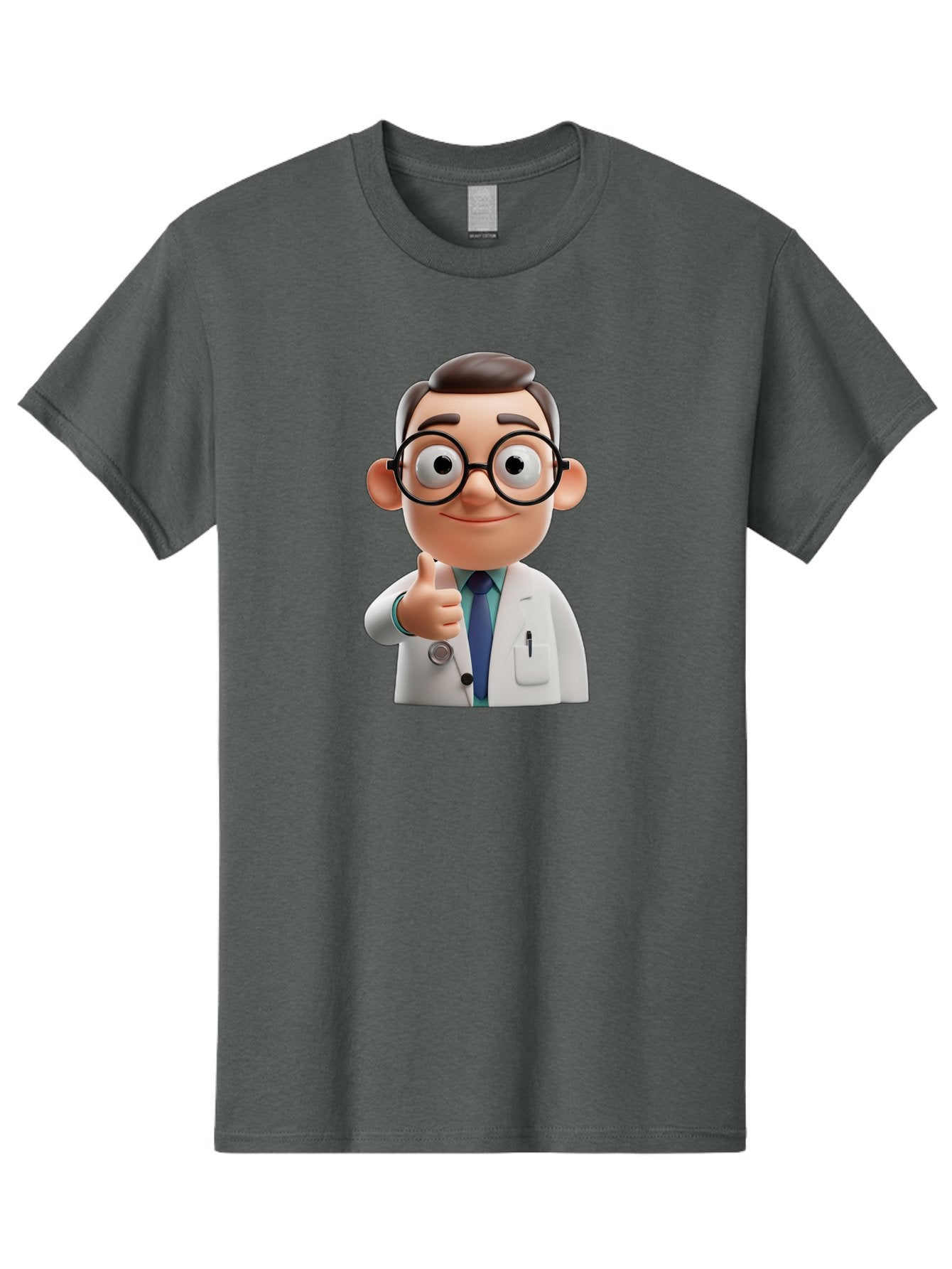 Doctor-1 Men'S Graphic Tee, 100% Cotton, Comfortable Casual Summer Wear, Machine Washable, 3D Cartoon Doctor, Thumbs Up Gesture, Eyeglasses, White Lab Coat, Blue Tie, Stethoscope, Confident Expression, Friendly Demeanor, Medical Professional, Baa455 15
