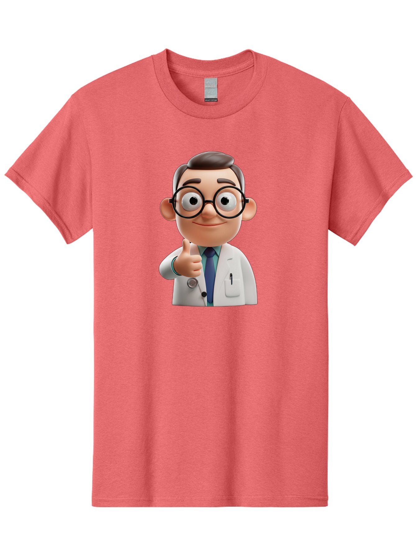 Doctor-1 Men'S Graphic Tee, 100% Cotton, Comfortable Casual Summer Wear, Machine Washable, 3D Cartoon Doctor, Thumbs Up Gesture, Eyeglasses, White Lab Coat, Blue Tie, Stethoscope, Confident Expression, Friendly Demeanor, Medical Professional, Baa455 6