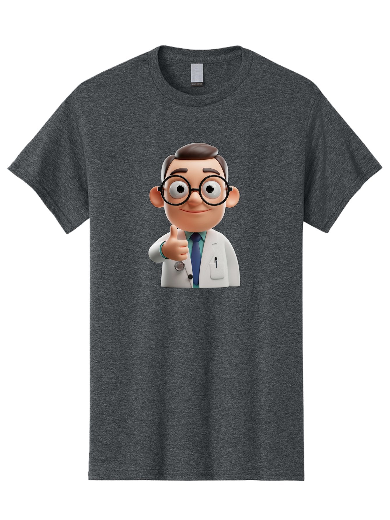 Doctor-1 Men'S Graphic Tee, 100% Cotton, Comfortable Casual Summer Wear, Machine Washable, 3D Cartoon Doctor, Thumbs Up Gesture, Eyeglasses, White Lab Coat, Blue Tie, Stethoscope, Confident Expression, Friendly Demeanor, Medical Professional, Baa455