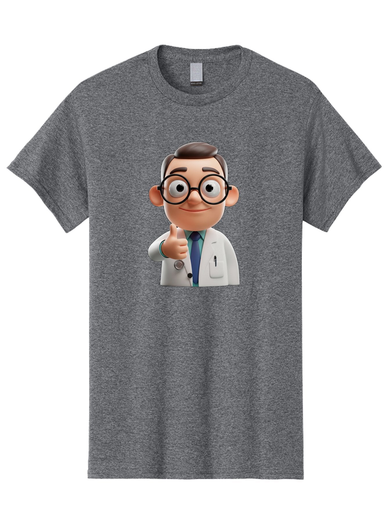 Doctor-1 Men'S Graphic Tee, 100% Cotton, Comfortable Casual Summer Wear, Machine Washable, 3D Cartoon Doctor, Thumbs Up Gesture, Eyeglasses, White Lab Coat, Blue Tie, Stethoscope, Confident Expression, Friendly Demeanor, Medical Professional, Baa455 13