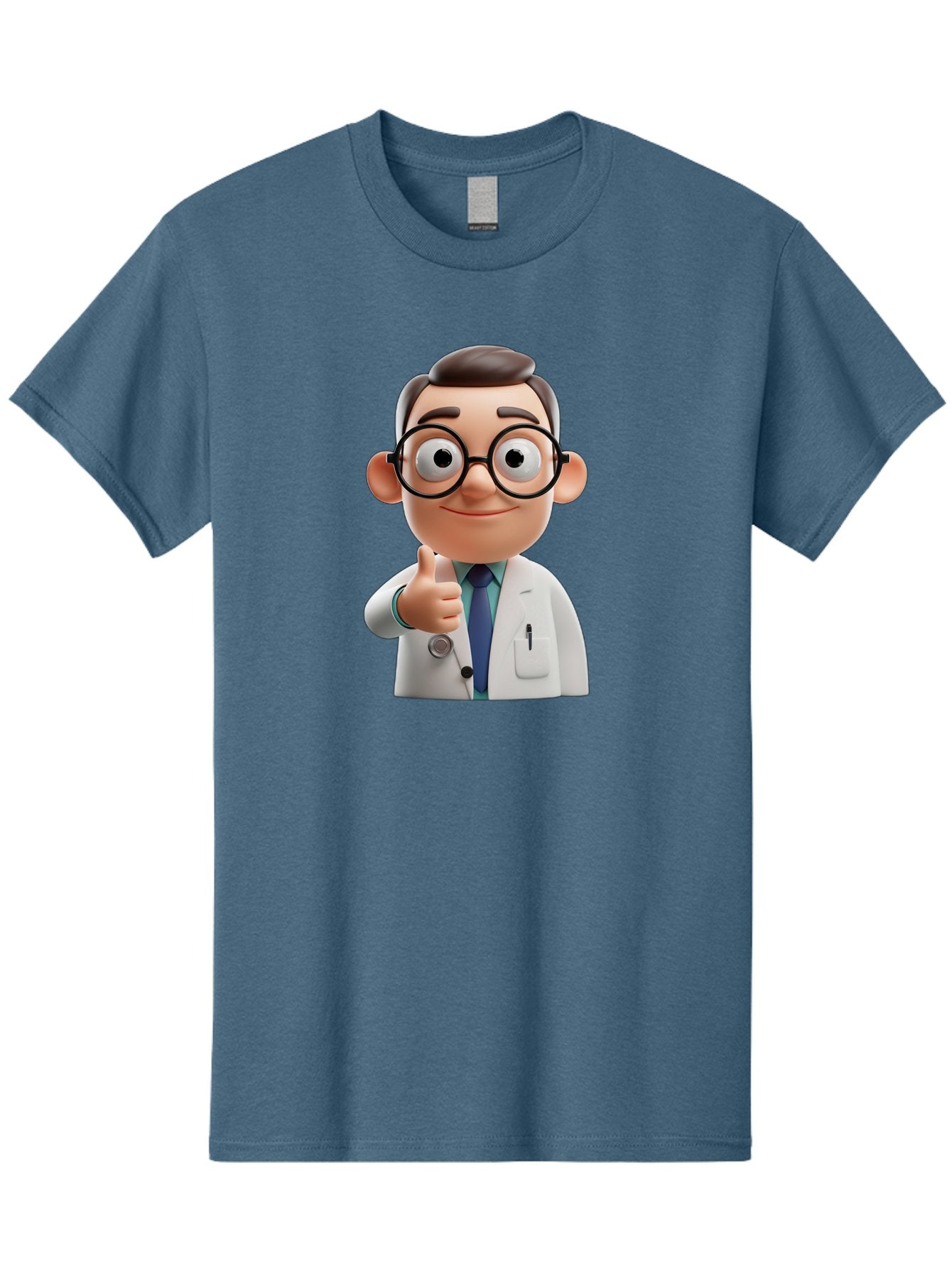 Doctor-1 Men'S Graphic Tee, 100% Cotton, Comfortable Casual Summer Wear, Machine Washable, 3D Cartoon Doctor, Thumbs Up Gesture, Eyeglasses, White Lab Coat, Blue Tie, Stethoscope, Confident Expression, Friendly Demeanor, Medical Professional, Baa455 14