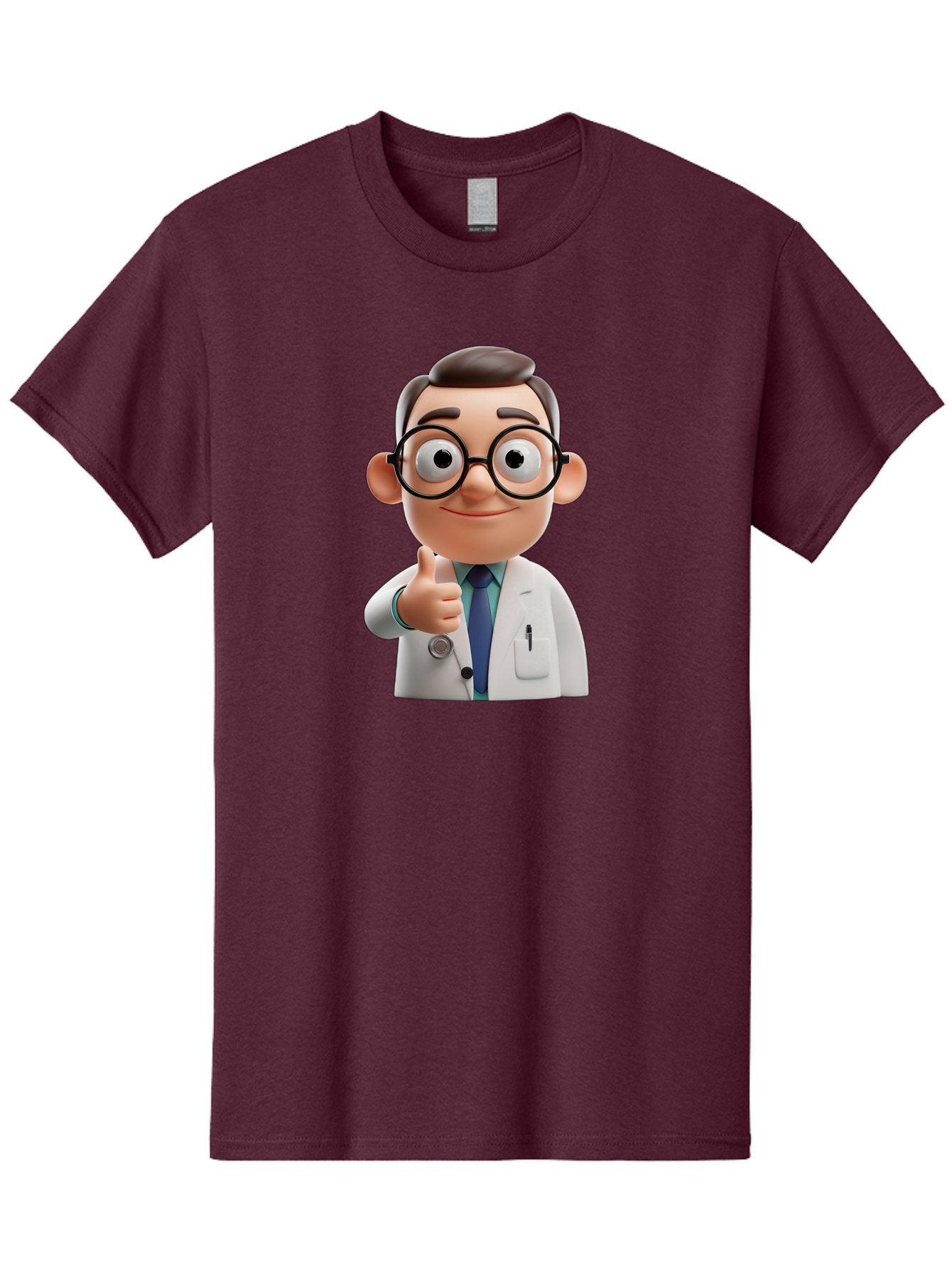 Doctor-1 Men'S Graphic Tee, 100% Cotton, Comfortable Casual Summer Wear, Machine Washable, 3D Cartoon Doctor, Thumbs Up Gesture, Eyeglasses, White Lab Coat, Blue Tie, Stethoscope, Confident Expression, Friendly Demeanor, Medical Professional, Baa455 12