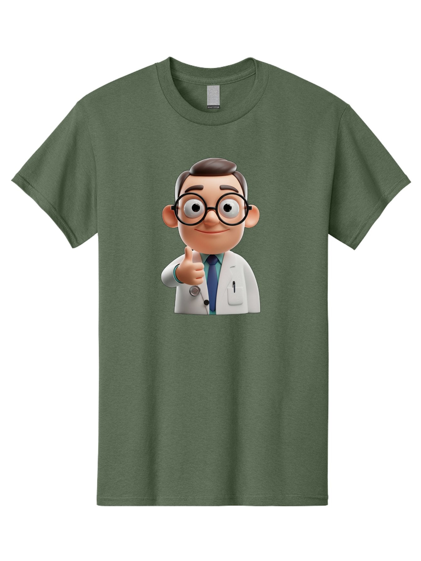 Doctor-1 Men'S Graphic Tee, 100% Cotton, Comfortable Casual Summer Wear, Machine Washable, 3D Cartoon Doctor, Thumbs Up Gesture, Eyeglasses, White Lab Coat, Blue Tie, Stethoscope, Confident Expression, Friendly Demeanor, Medical Professional, Baa455 3