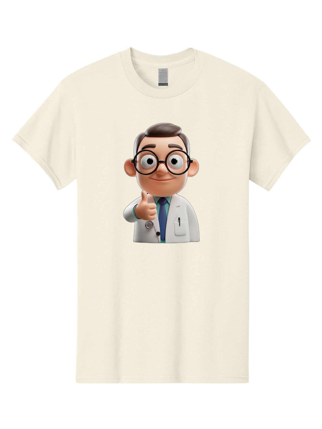 Doctor-1 Men'S Graphic Tee, 100% Cotton, Comfortable Casual Summer Wear, Machine Washable, 3D Cartoon Doctor, Thumbs Up Gesture, Eyeglasses, White Lab Coat, Blue Tie, Stethoscope, Confident Expression, Friendly Demeanor, Medical Professional, Baa455 11