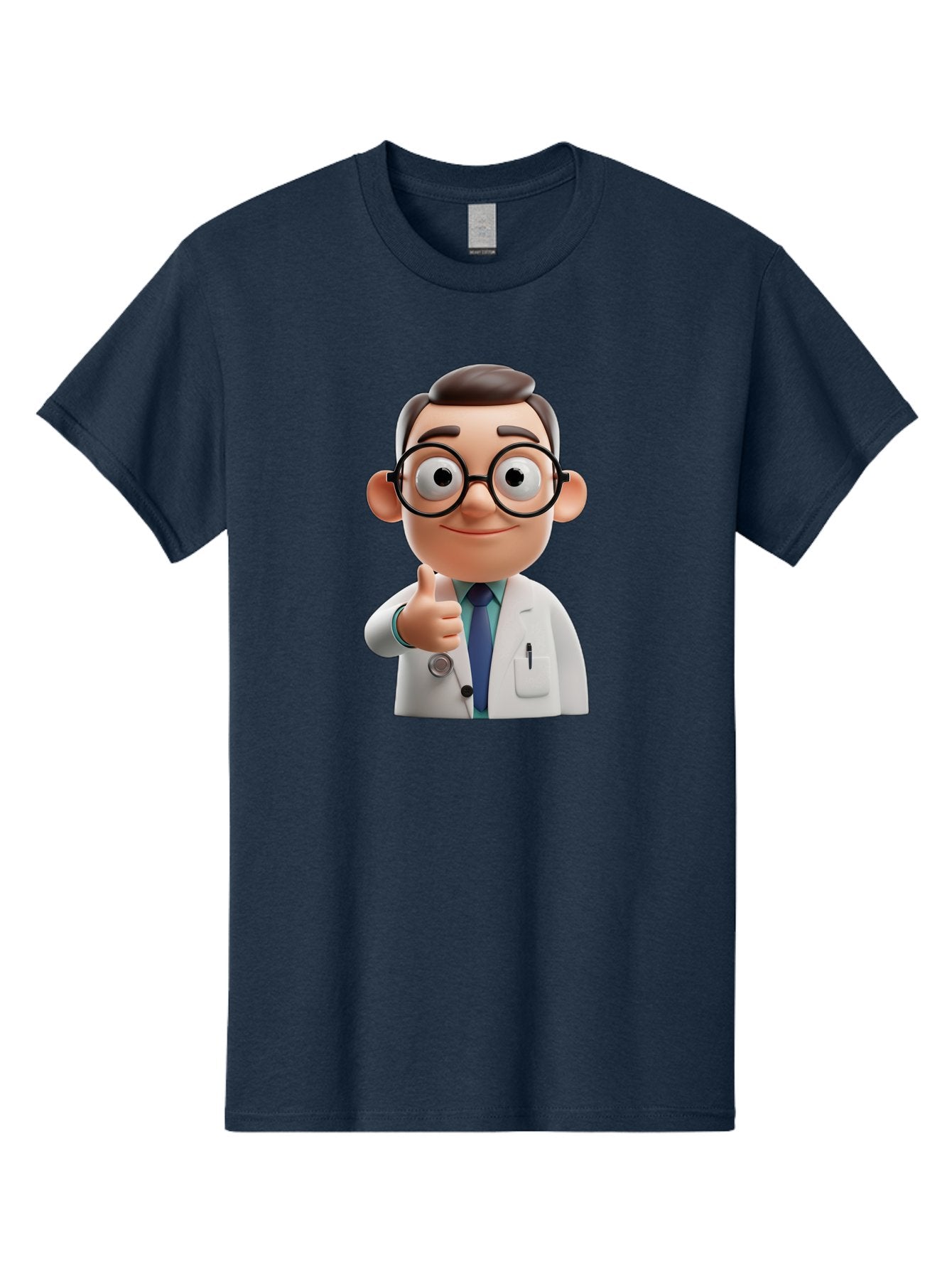 Doctor-1 Men'S Graphic Tee, 100% Cotton, Comfortable Casual Summer Wear, Machine Washable, 3D Cartoon Doctor, Thumbs Up Gesture, Eyeglasses, White Lab Coat, Blue Tie, Stethoscope, Confident Expression, Friendly Demeanor, Medical Professional, Baa455 5