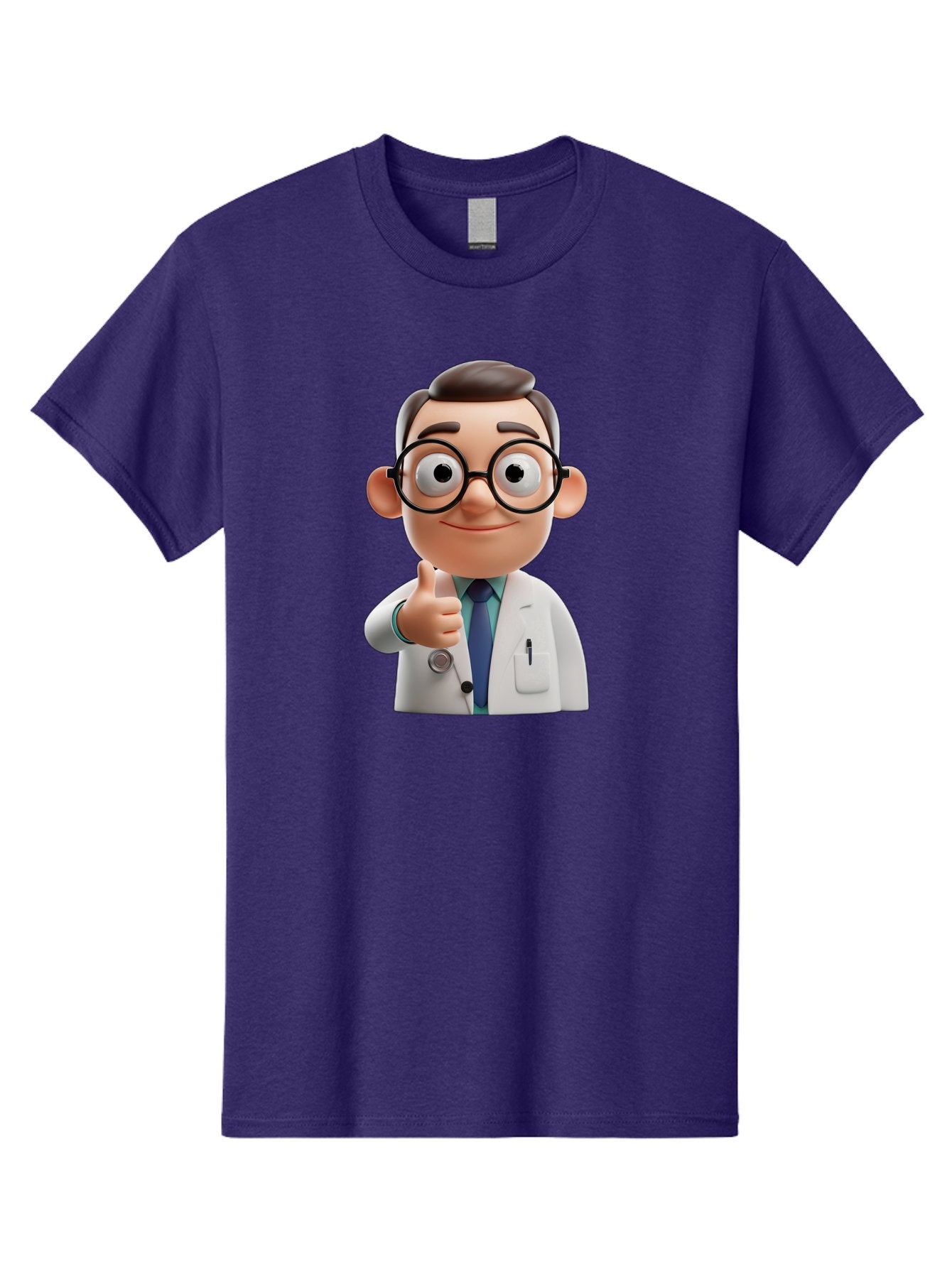 Doctor-1 Men'S Graphic Tee, 100% Cotton, Comfortable Casual Summer Wear, Machine Washable, 3D Cartoon Doctor, Thumbs Up Gesture, Eyeglasses, White Lab Coat, Blue Tie, Stethoscope, Confident Expression, Friendly Demeanor, Medical Professional, Baa455 7