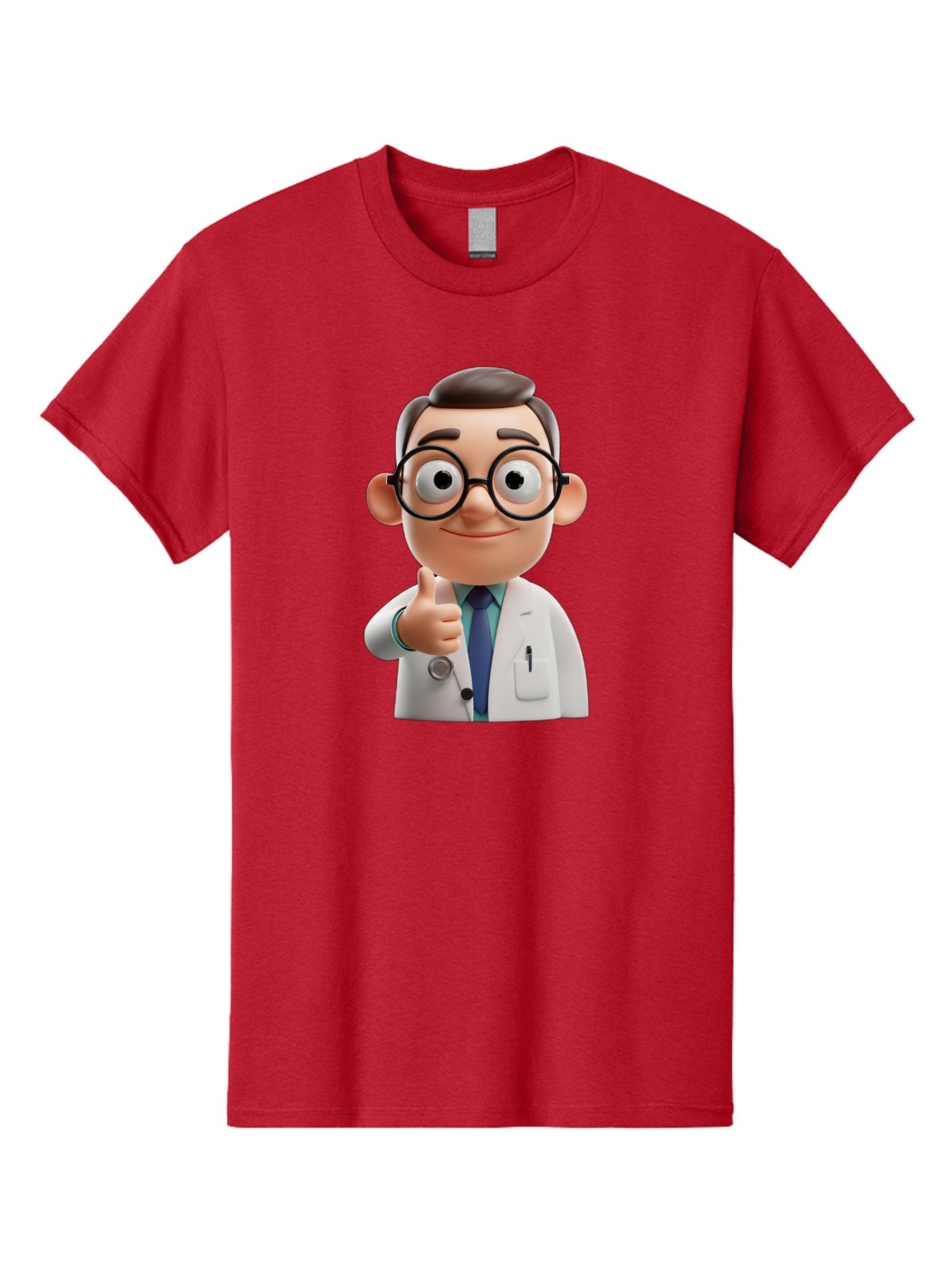 Doctor-1 Men'S Graphic Tee, 100% Cotton, Comfortable Casual Summer Wear, Machine Washable, 3D Cartoon Doctor, Thumbs Up Gesture, Eyeglasses, White Lab Coat, Blue Tie, Stethoscope, Confident Expression, Friendly Demeanor, Medical Professional, Baa455 8