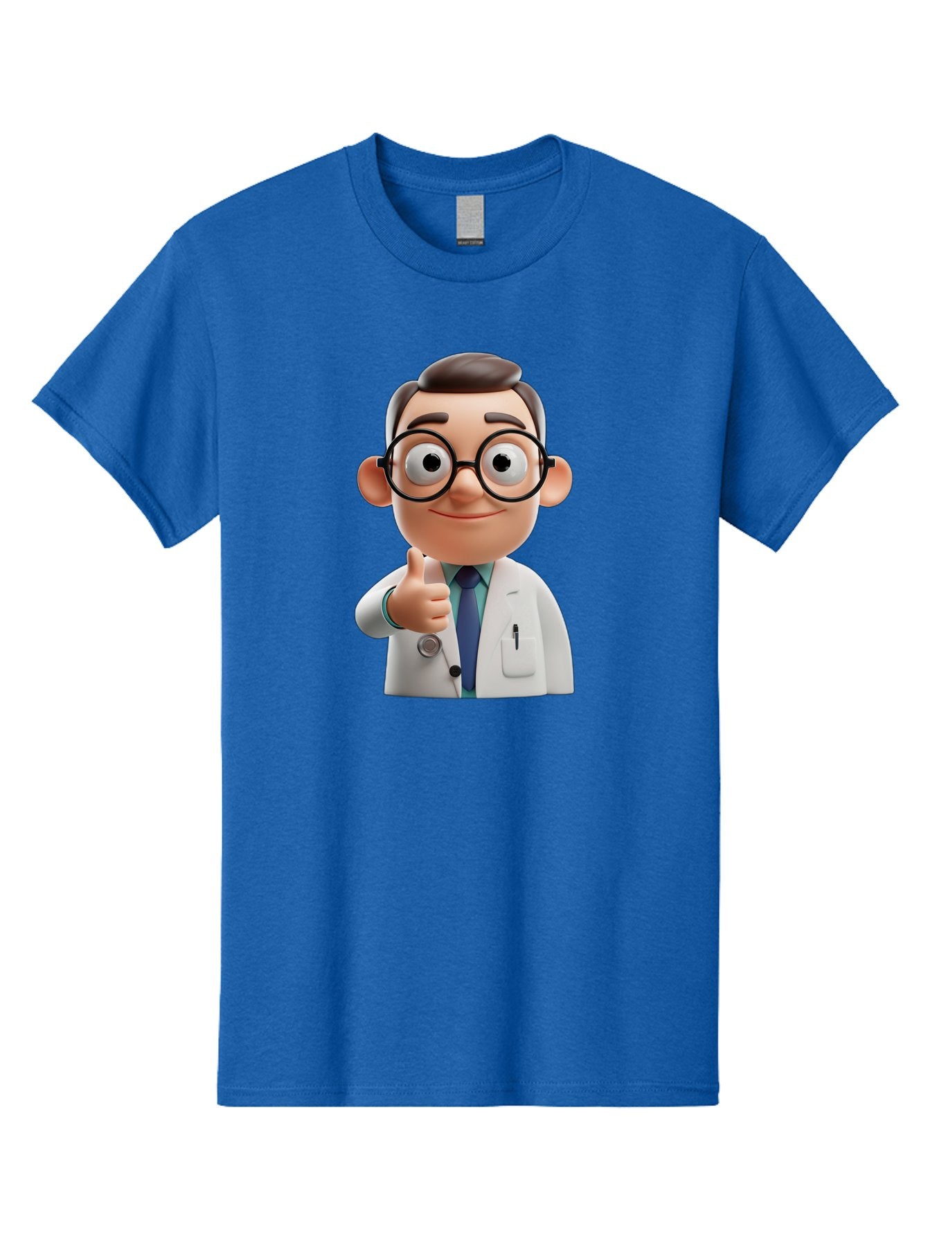 Doctor-1 Men'S Graphic Tee, 100% Cotton, Comfortable Casual Summer Wear, Machine Washable, 3D Cartoon Doctor, Thumbs Up Gesture, Eyeglasses, White Lab Coat, Blue Tie, Stethoscope, Confident Expression, Friendly Demeanor, Medical Professional, Baa455 9