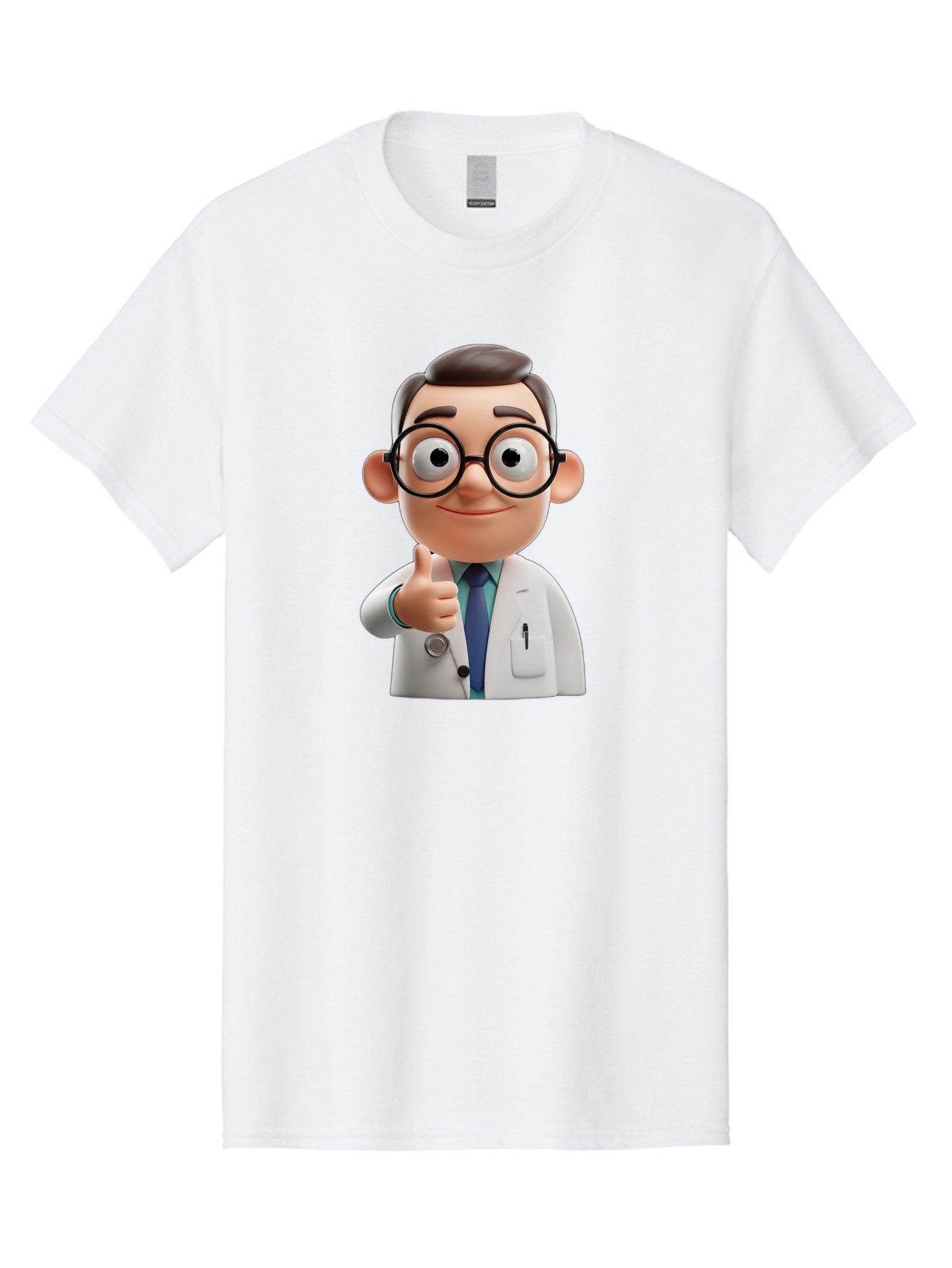 Doctor-1 Men'S Graphic Tee, 100% Cotton, Comfortable Casual Summer Wear, Machine Washable, 3D Cartoon Doctor, Thumbs Up Gesture, Eyeglasses, White Lab Coat, Blue Tie, Stethoscope, Confident Expression, Friendly Demeanor, Medical Professional, Baa455 4