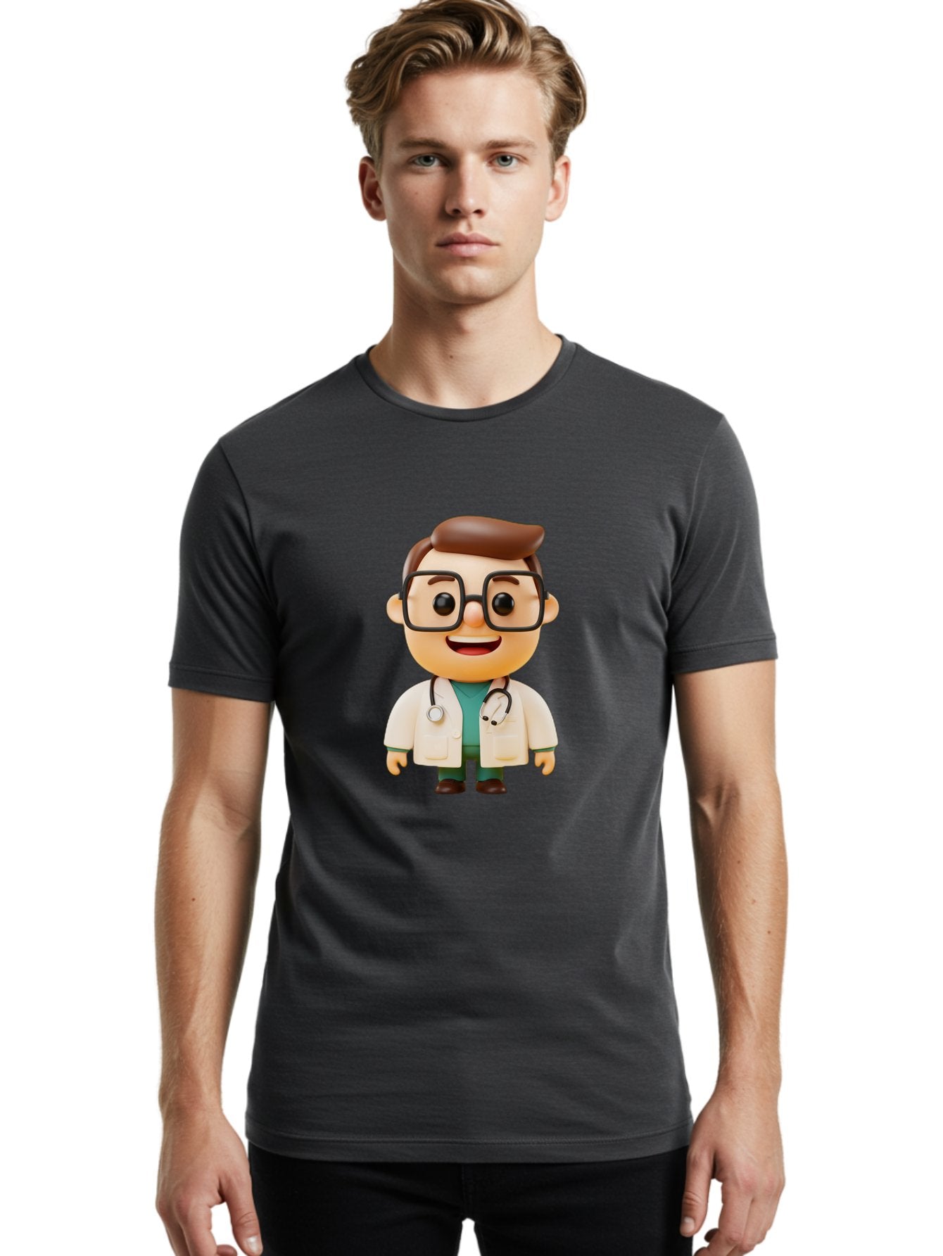 Doctor-2 Men'S Graphic Tee, 100% Cotton, Comfortable Casual Summer Wear, Machine Washable, Cartoon Doctor, Medical Professional, Health Care, Stethoscope, Lab Coat, Glasses, Friendly Smile, Medical Care, Healthcare Worker, Doctor Illustration Baa456 26