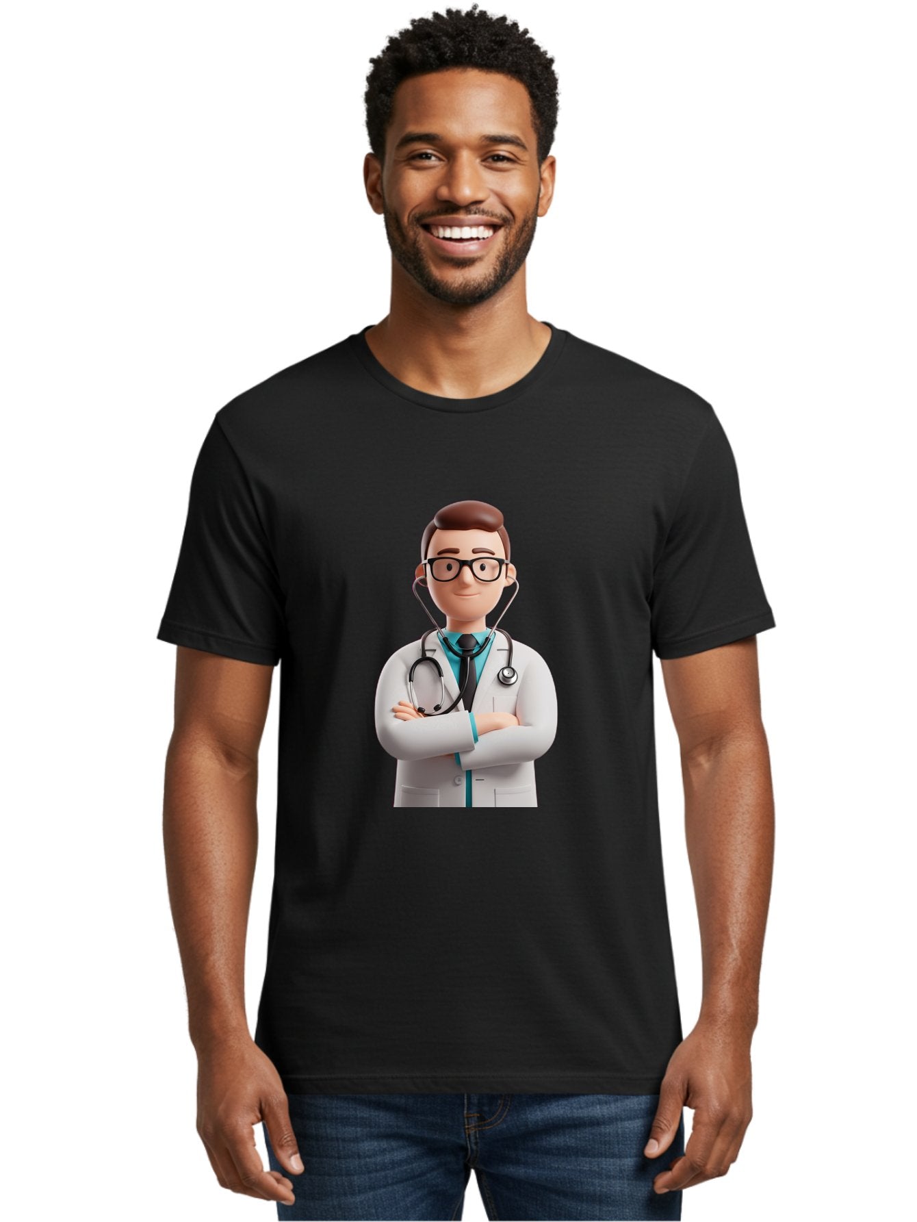 Doctor-3 Men'S Graphic Tee, 100% Cotton, Comfortable Casual Summer Wear, Machine Washable, Cartoon Doctor, Medical Professional, Stethoscope Around Neck, White Lab Coat, Confident Pose, Medical Care, Healthcare Provider, Friendly Smile, Baa457 19