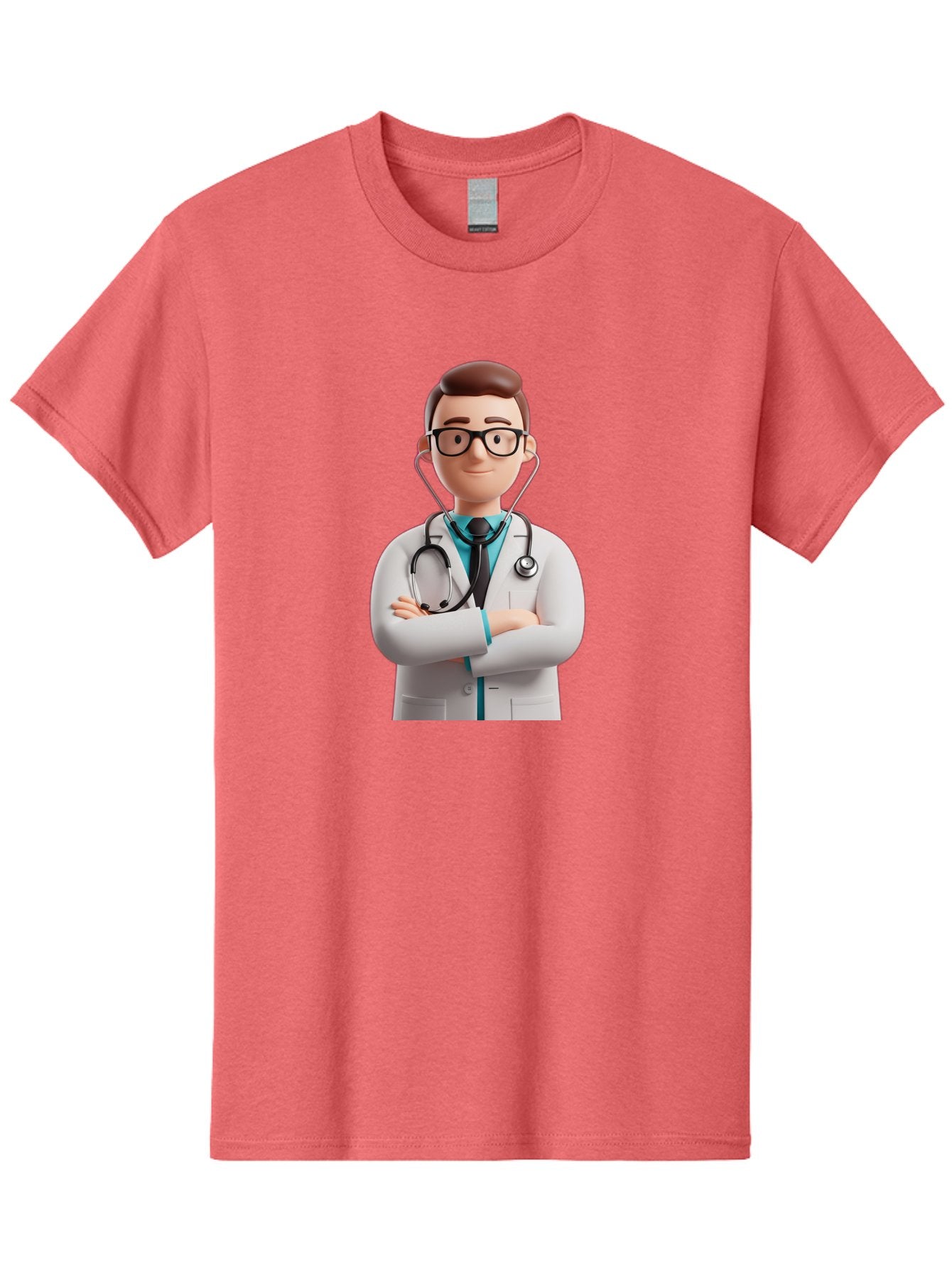 Doctor-3 Men'S Graphic Tee, 100% Cotton, Comfortable Casual Summer Wear, Machine Washable, Cartoon Doctor, Medical Professional, Stethoscope Around Neck, White Lab Coat, Confident Pose, Medical Care, Healthcare Provider, Friendly Smile, Baa457