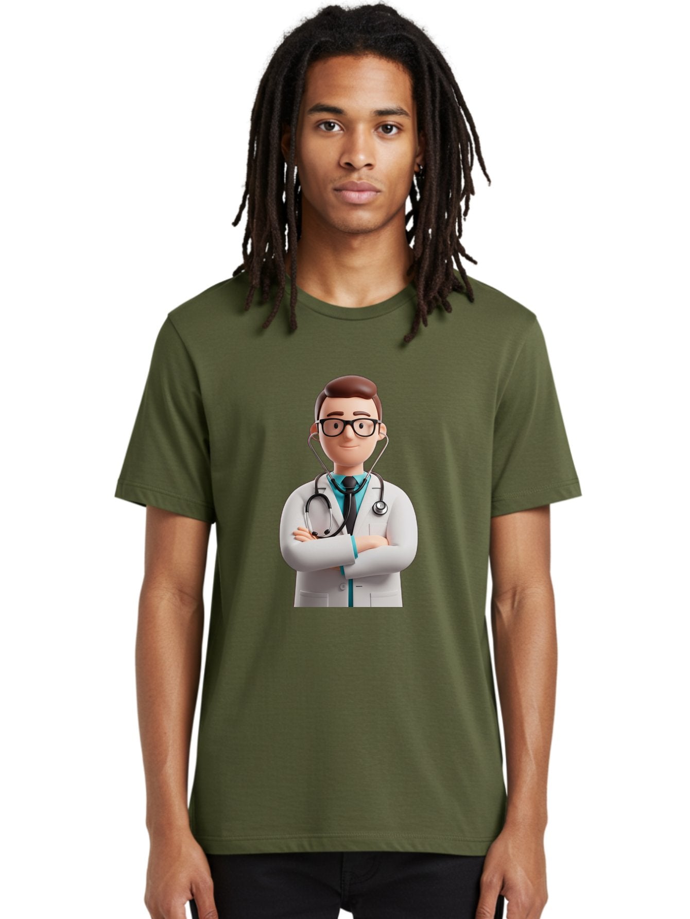 Doctor-3 Men'S Graphic Tee, 100% Cotton, Comfortable Casual Summer Wear, Machine Washable, Cartoon Doctor, Medical Professional, Stethoscope Around Neck, White Lab Coat, Confident Pose, Medical Care, Healthcare Provider, Friendly Smile, Baa457 23