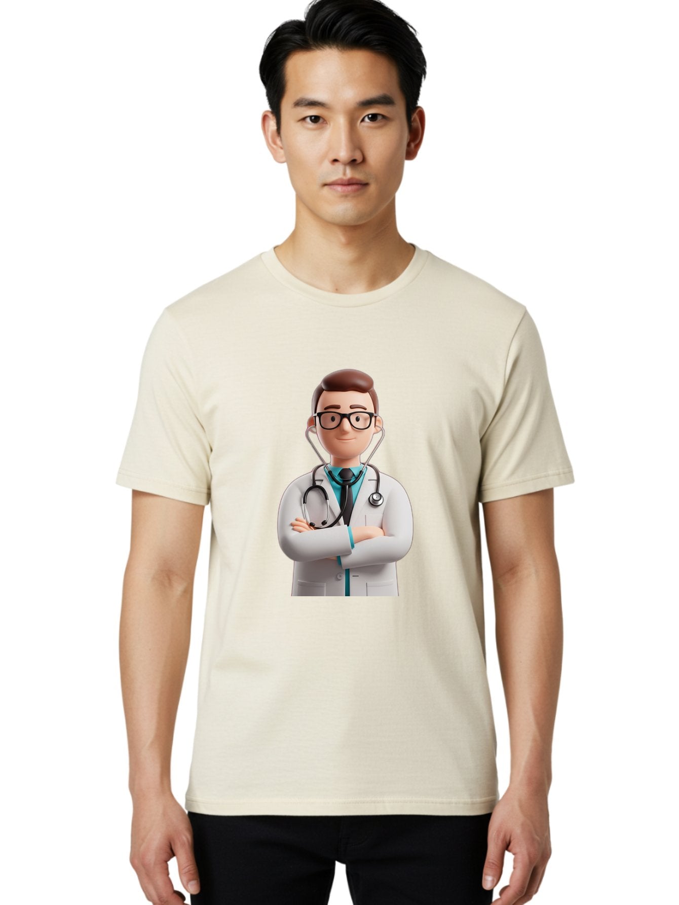 Doctor-3 Men'S Graphic Tee, 100% Cotton, Comfortable Casual Summer Wear, Machine Washable, Cartoon Doctor, Medical Professional, Stethoscope Around Neck, White Lab Coat, Confident Pose, Medical Care, Healthcare Provider, Friendly Smile, Baa457 22