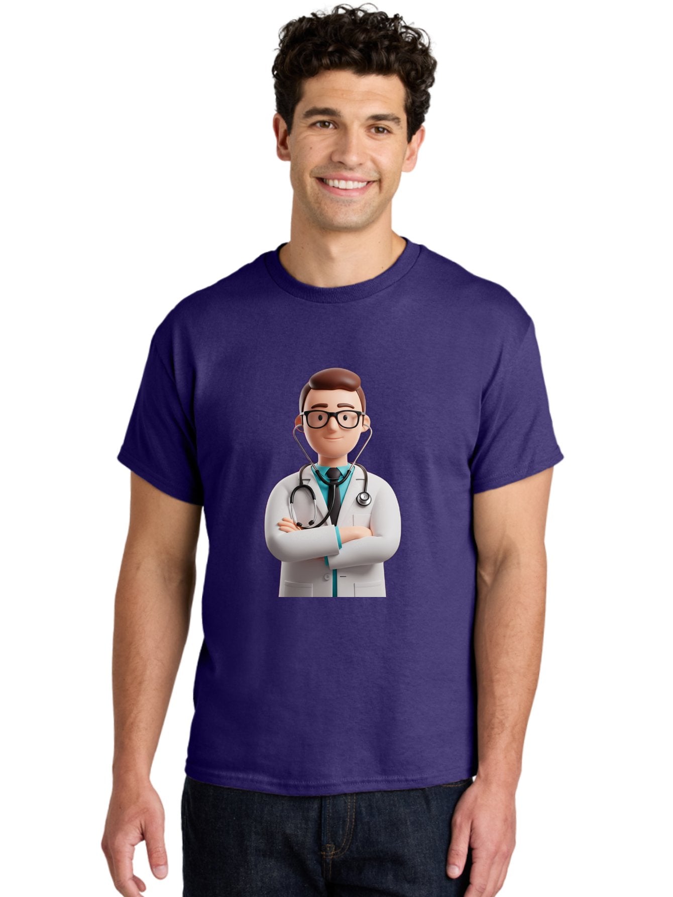 Doctor-3 Men'S Graphic Tee, 100% Cotton, Comfortable Casual Summer Wear, Machine Washable, Cartoon Doctor, Medical Professional, Stethoscope Around Neck, White Lab Coat, Confident Pose, Medical Care, Healthcare Provider, Friendly Smile, Baa457 20