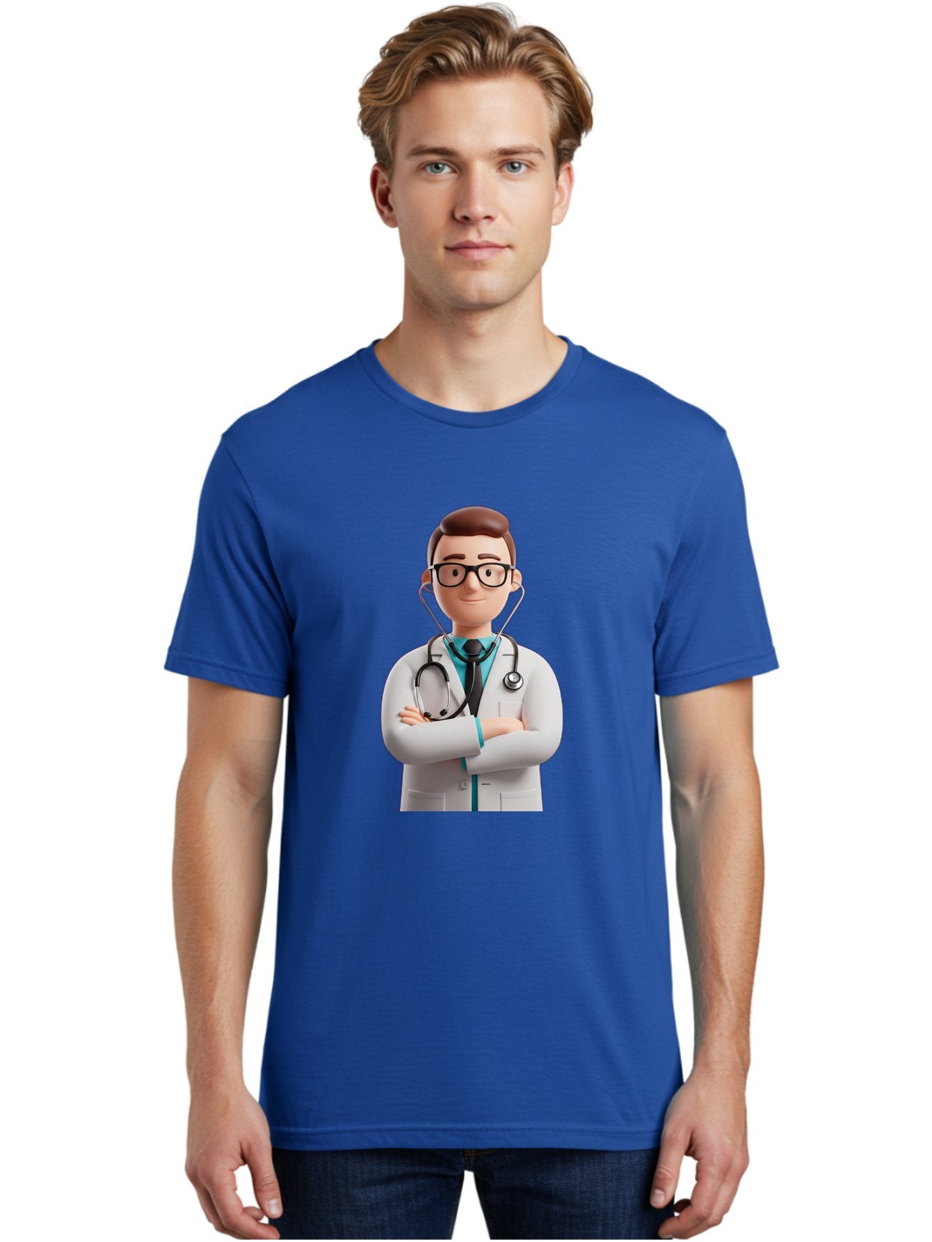 Doctor-3 Men'S Graphic Tee, 100% Cotton, Comfortable Casual Summer Wear, Machine Washable, Cartoon Doctor, Medical Professional, Stethoscope Around Neck, White Lab Coat, Confident Pose, Medical Care, Healthcare Provider, Friendly Smile, Baa457 28