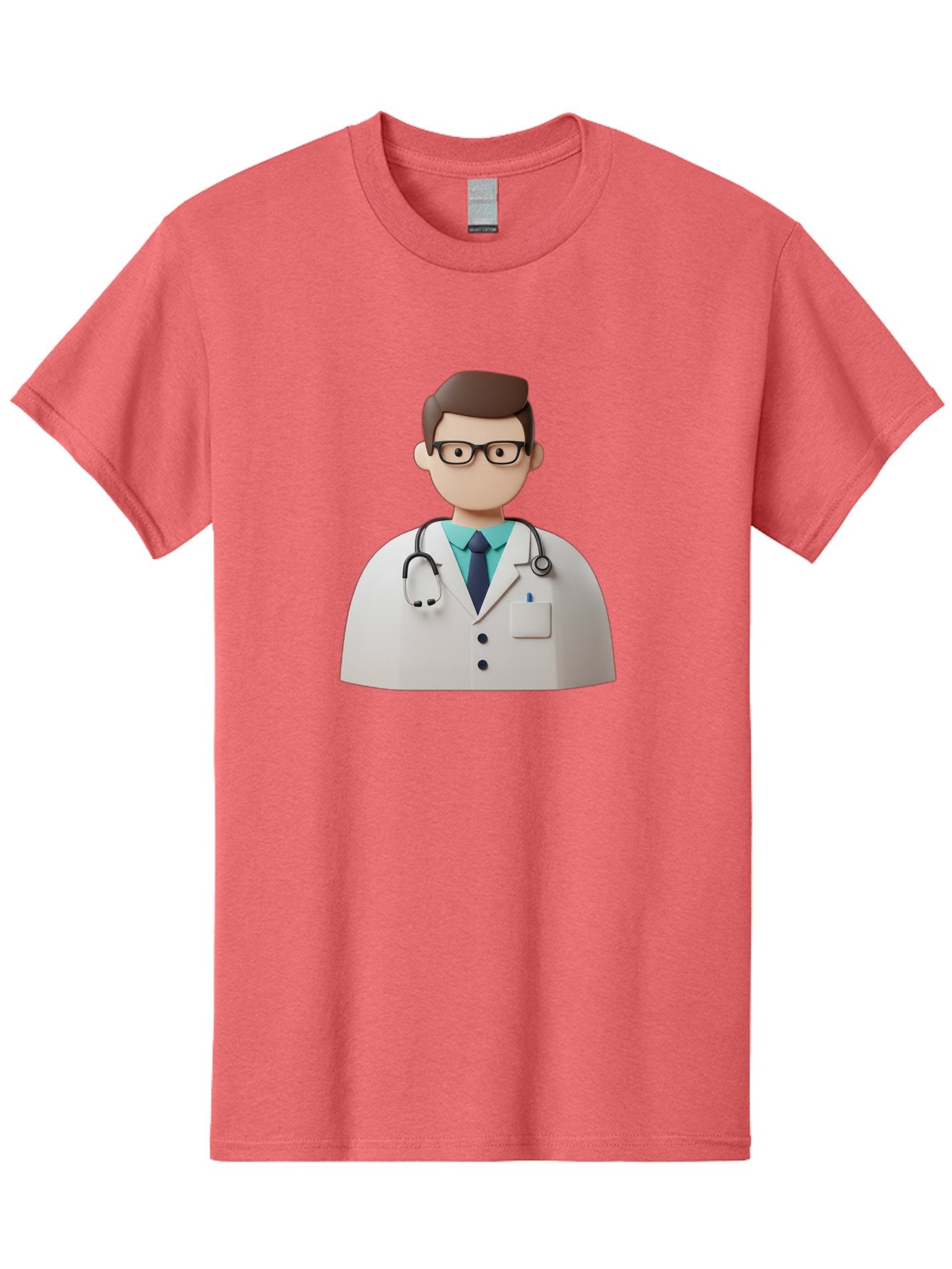 Doctor-5 Men'S Graphic Tee, 100% Cotton, Comfortable Casual Summer Wear, Machine Washable, 3D Cartoon Doctor, Medical Professional, Stethoscope Around Neck, White Lab Coat, Glasses, Blue Shirt, Dark Blue Tie, Healthcare, Medical Care, Baa460 8