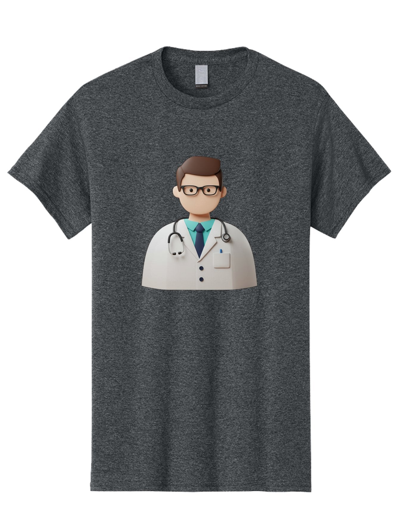 Doctor-5 Men'S Graphic Tee, 100% Cotton, Comfortable Casual Summer Wear, Machine Washable, 3D Cartoon Doctor, Medical Professional, Stethoscope Around Neck, White Lab Coat, Glasses, Blue Shirt, Dark Blue Tie, Healthcare, Medical Care, Baa460 12