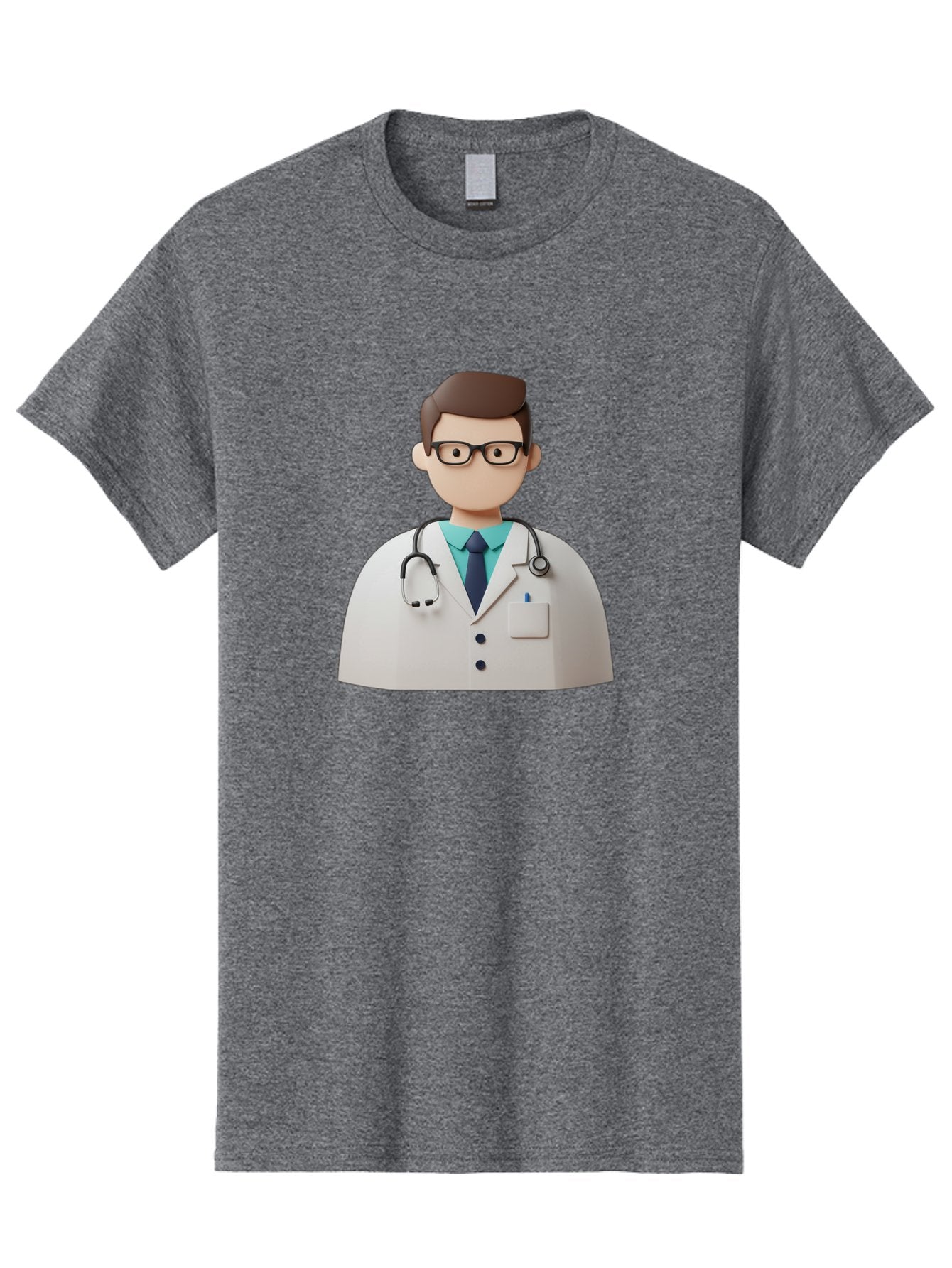 Doctor-5 Men'S Graphic Tee, 100% Cotton, Comfortable Casual Summer Wear, Machine Washable, 3D Cartoon Doctor, Medical Professional, Stethoscope Around Neck, White Lab Coat, Glasses, Blue Shirt, Dark Blue Tie, Healthcare, Medical Care, Baa460 4