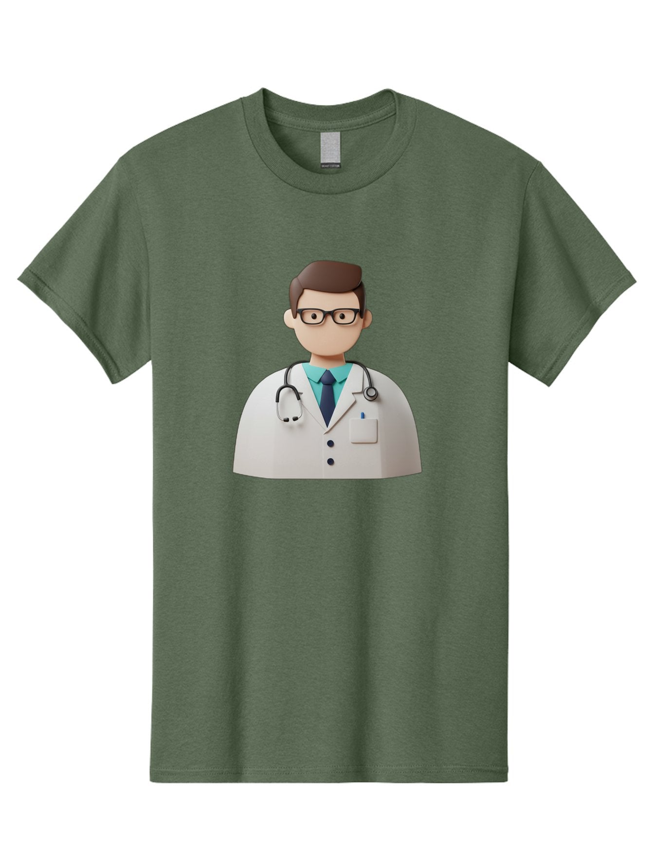 Doctor-5 Men'S Graphic Tee, 100% Cotton, Comfortable Casual Summer Wear, Machine Washable, 3D Cartoon Doctor, Medical Professional, Stethoscope Around Neck, White Lab Coat, Glasses, Blue Shirt, Dark Blue Tie, Healthcare, Medical Care, Baa460 13