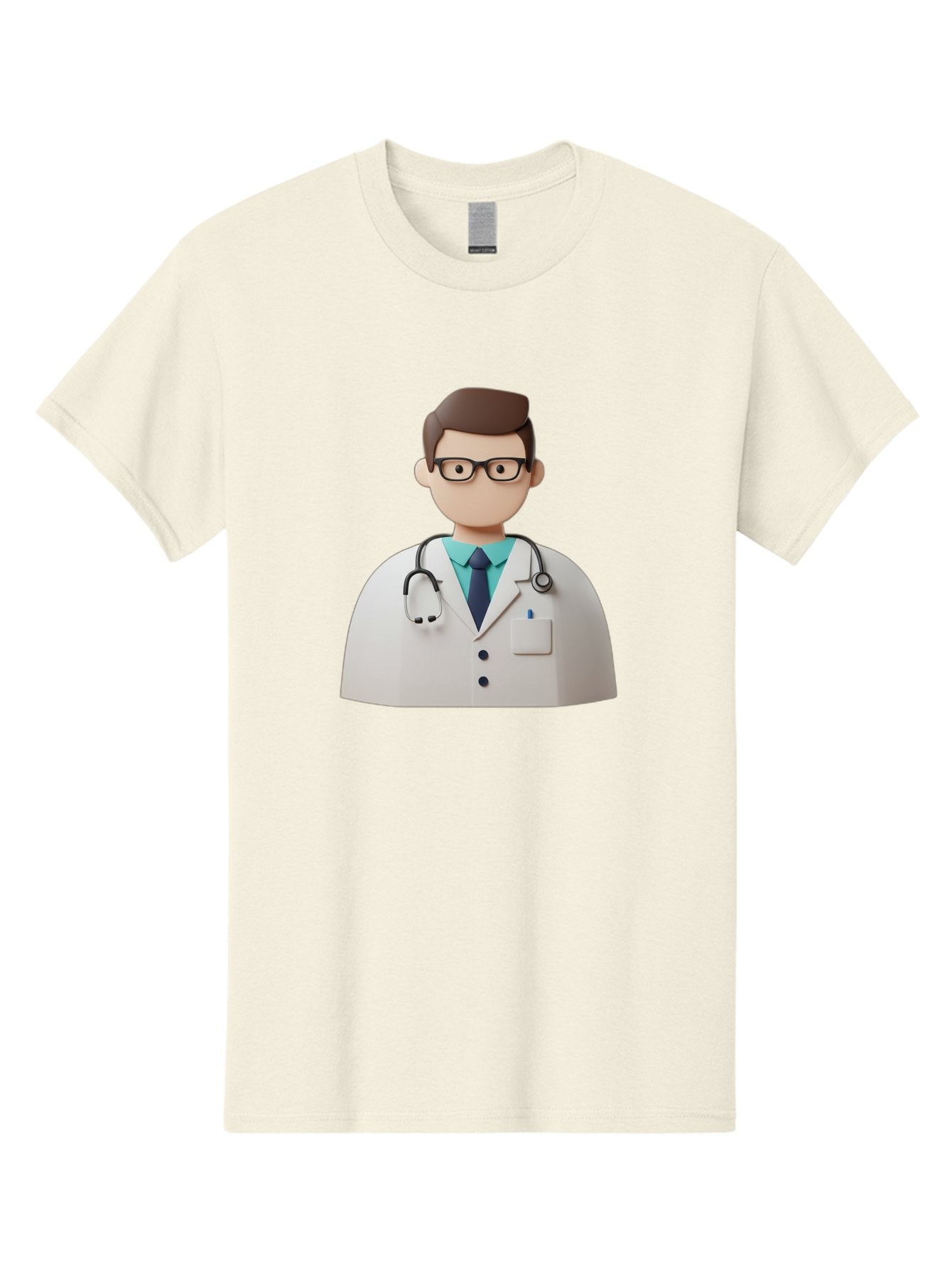 Doctor-5 Men'S Graphic Tee, 100% Cotton, Comfortable Casual Summer Wear, Machine Washable, 3D Cartoon Doctor, Medical Professional, Stethoscope Around Neck, White Lab Coat, Glasses, Blue Shirt, Dark Blue Tie, Healthcare, Medical Care, Baa460 11