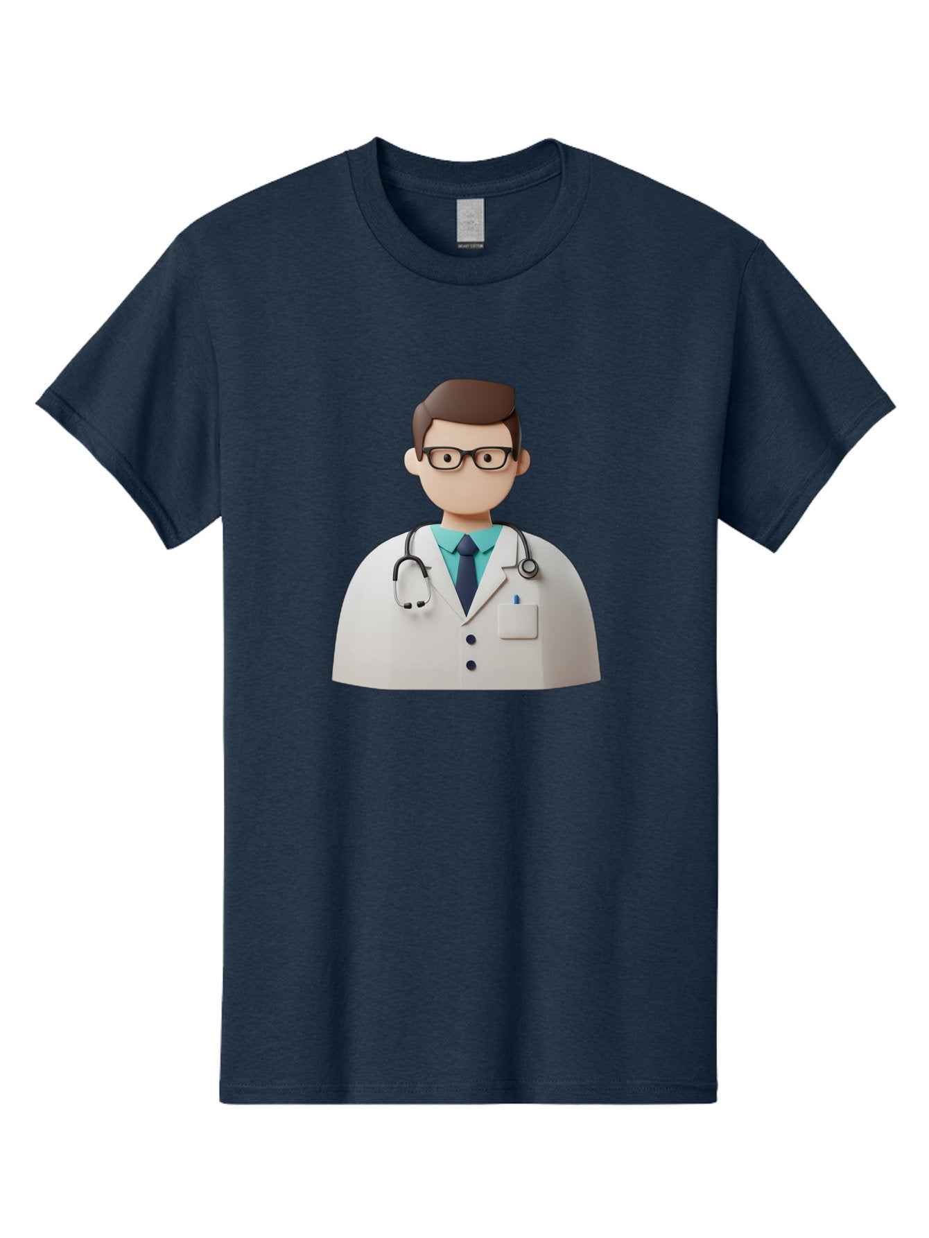 Doctor-5 Men'S Graphic Tee, 100% Cotton, Comfortable Casual Summer Wear, Machine Washable, 3D Cartoon Doctor, Medical Professional, Stethoscope Around Neck, White Lab Coat, Glasses, Blue Shirt, Dark Blue Tie, Healthcare, Medical Care, Baa460 14