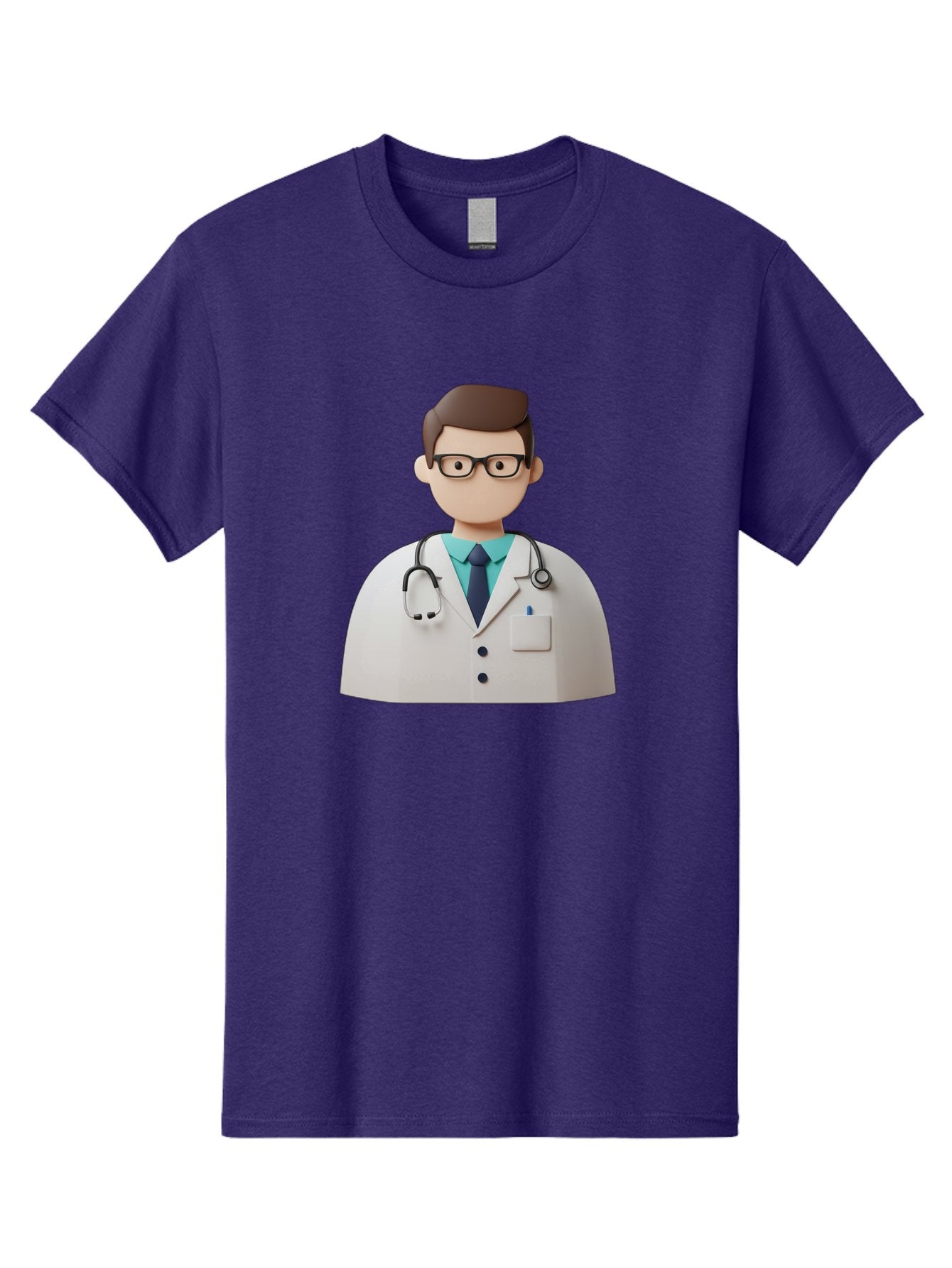 Doctor-5 Men'S Graphic Tee, 100% Cotton, Comfortable Casual Summer Wear, Machine Washable, 3D Cartoon Doctor, Medical Professional, Stethoscope Around Neck, White Lab Coat, Glasses, Blue Shirt, Dark Blue Tie, Healthcare, Medical Care, Baa460 5